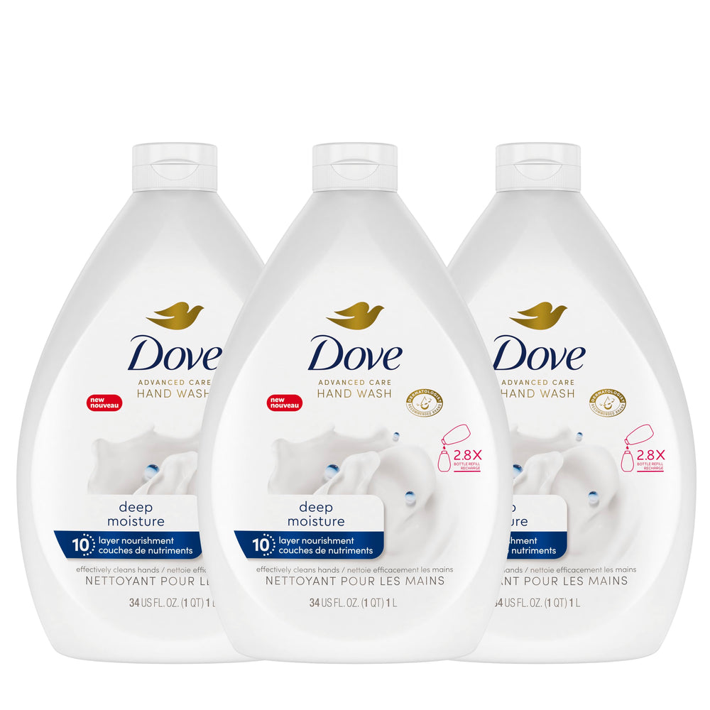 Dove Advanced Care Deep Moisture hand wash lather for soft, hydrated skin.