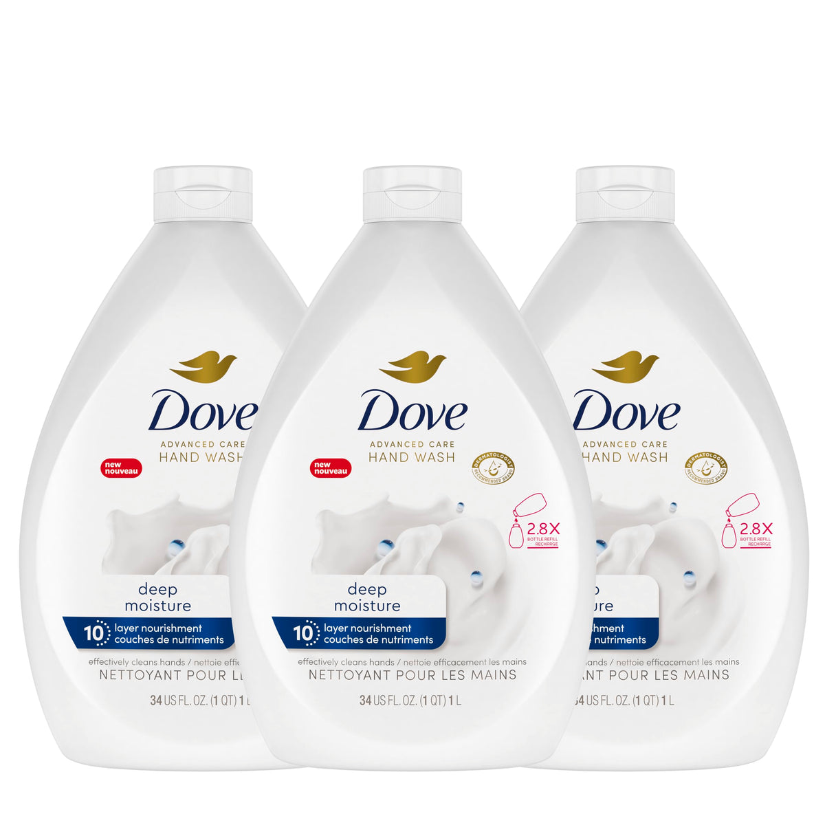 Dove Advanced Care Deep Moisture hand wash lather for soft, hydrated skin.