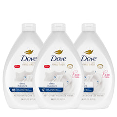 Dove Advanced Care Deep Moisture hand wash lather for soft, hydrated skin.