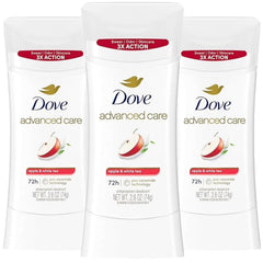 Dove Advanced Care Desodorante Barra Manzana y Té Blanco, fragancia fresca para todo el día.