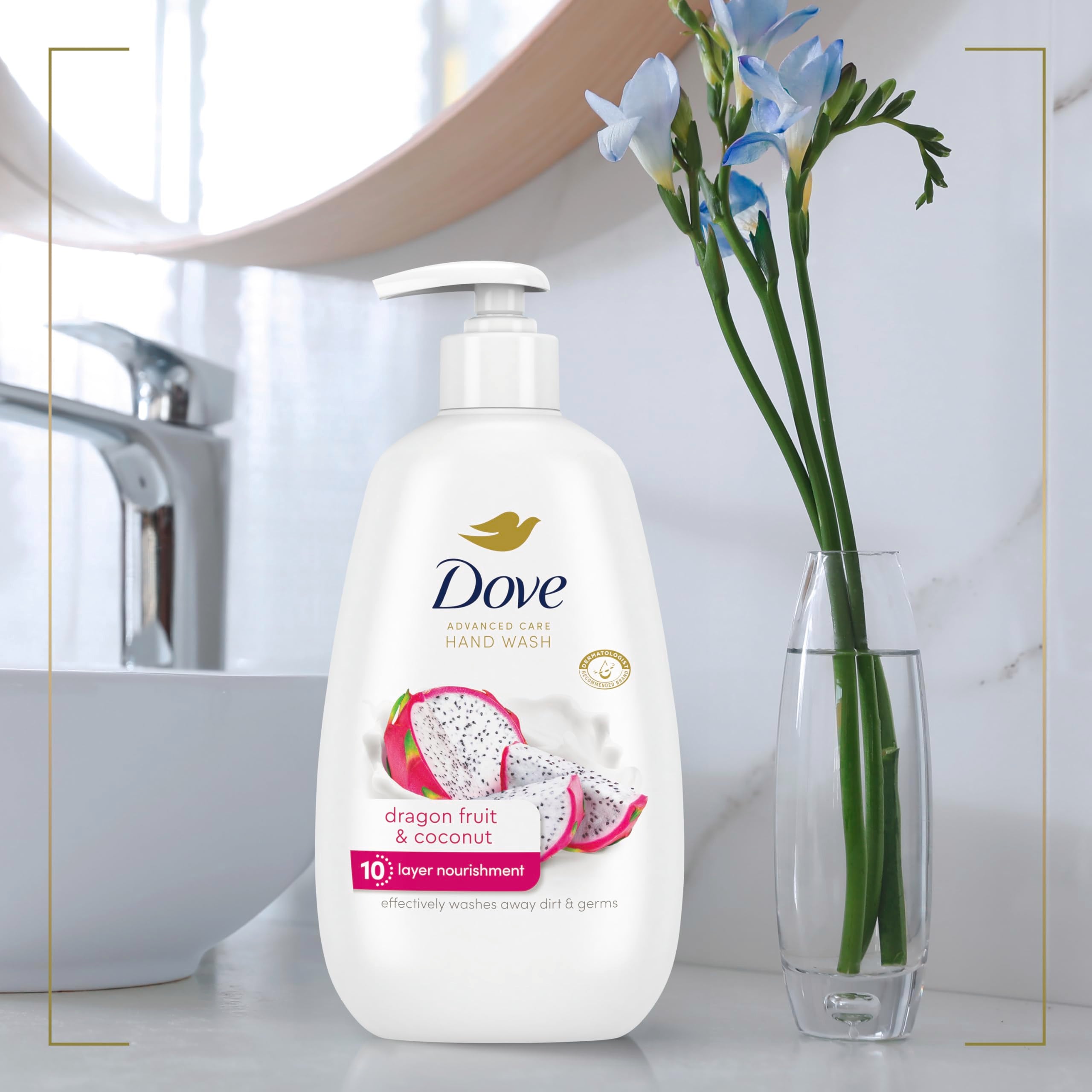 Envase de Dove Advanced Care fabricado con plástico reciclado para el cuidado diario.