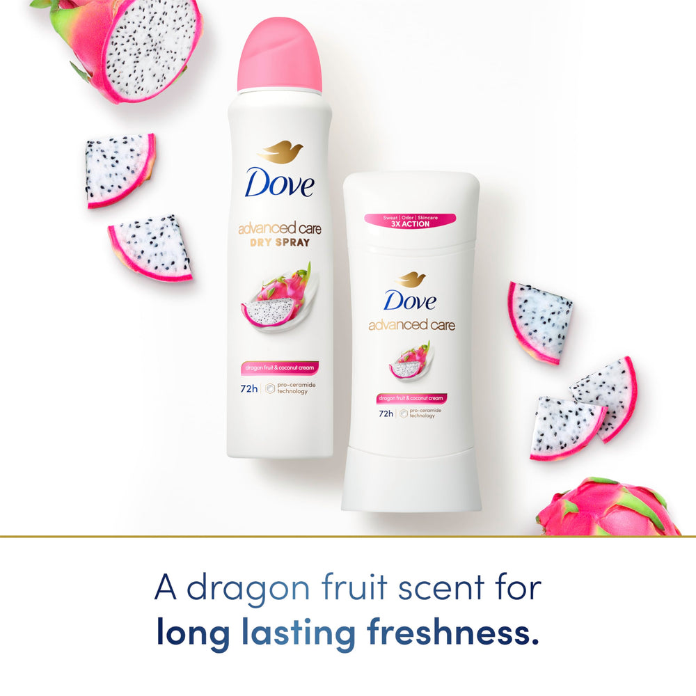 Dove Advanced Care fragancia afrutada de fruta dragón y coco.