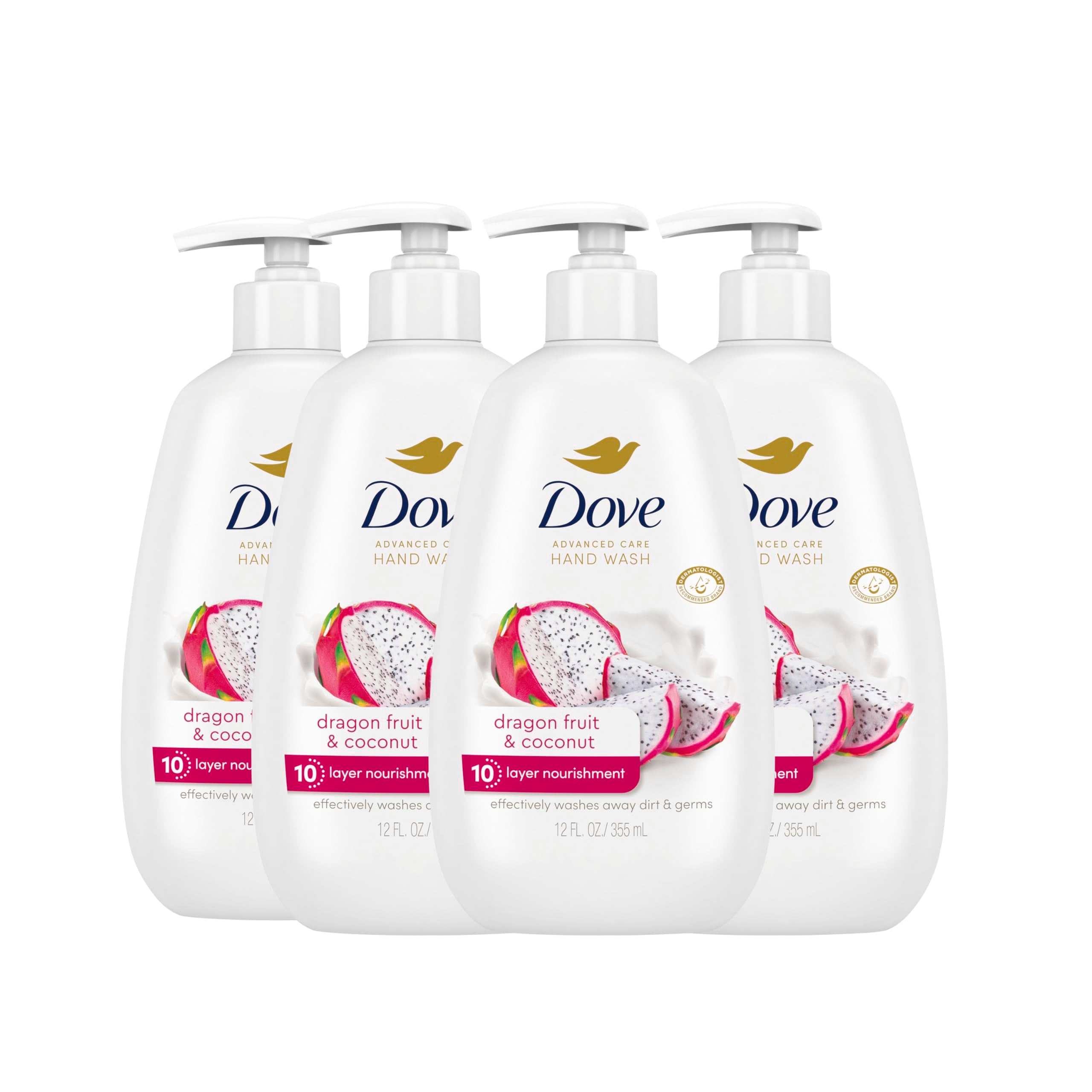 Dove Advanced Care, vertido del dispensador, espuma cremosa que limpia sin resecar.