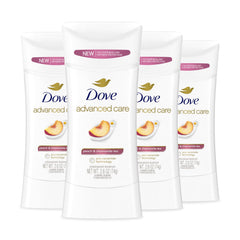 Dove Advanced Care Peach & Chamomile Tea deodorant stick with peach scent and skin protection.