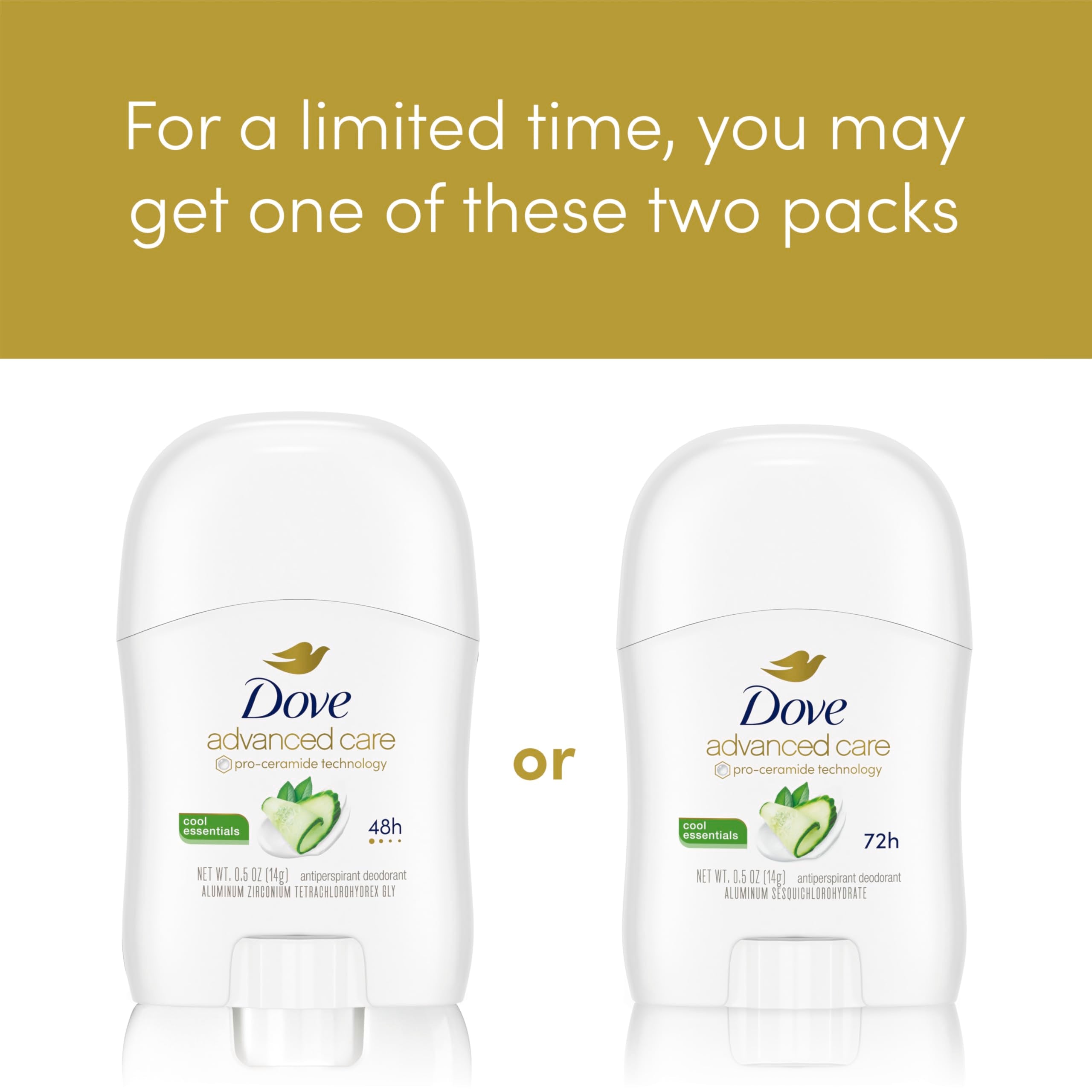 Pro Ceramide Technology label on Dove Advanced Care Cool Essentials.