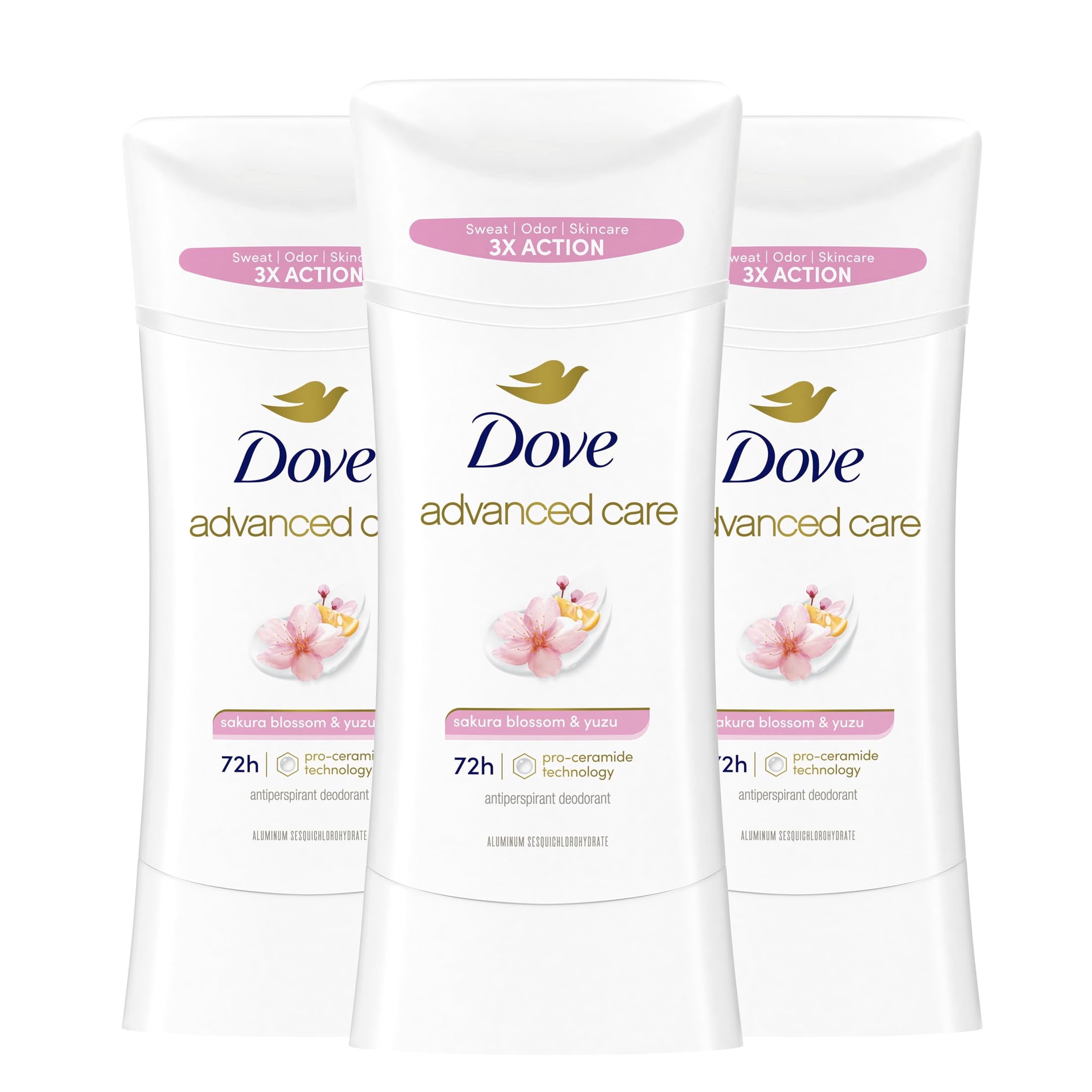 Dove Advanced Care Sakura Blossom & Yuzu 3-pack packaging for convenient protection
