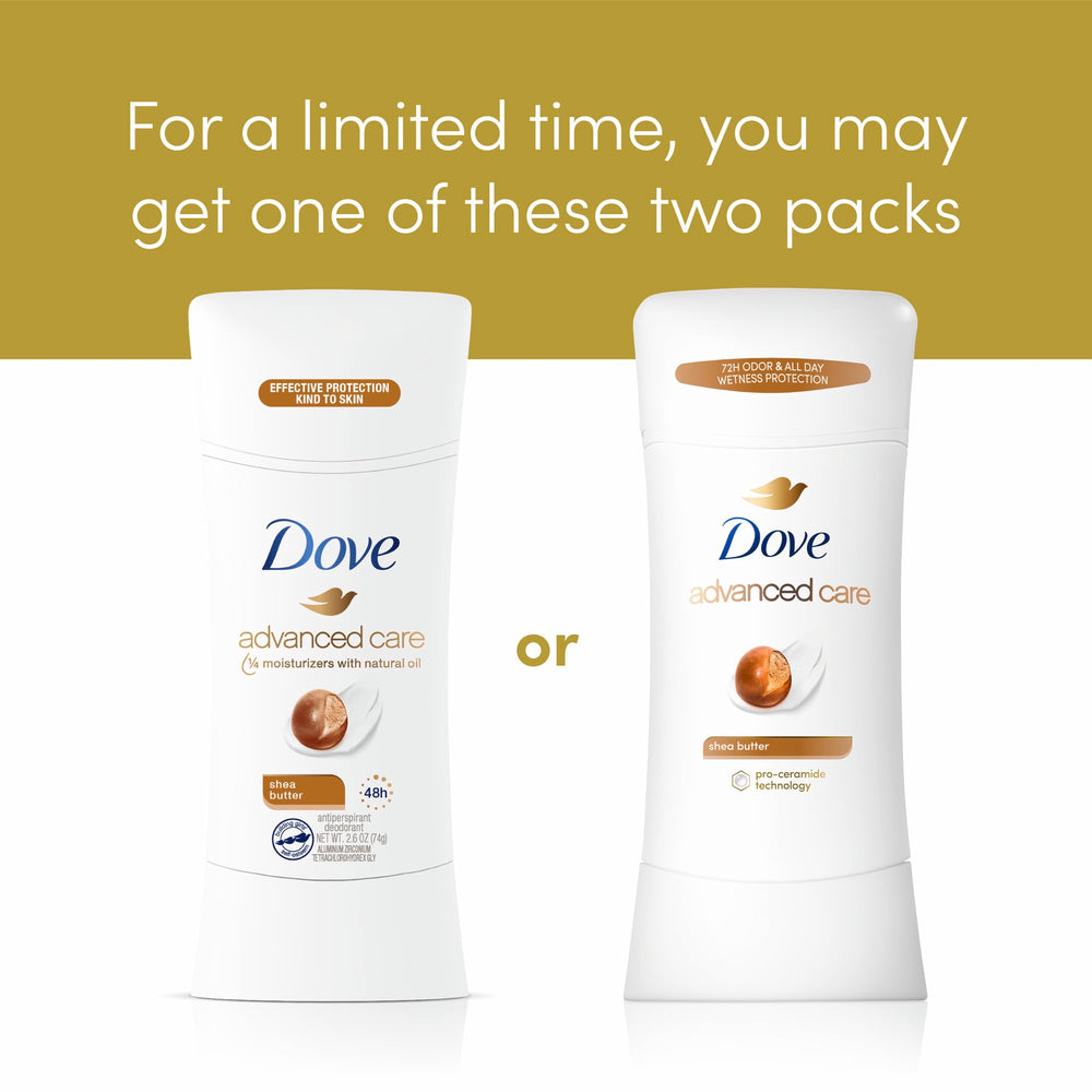Dove Advanced Care Shea Butter stick applied to clean underarm area