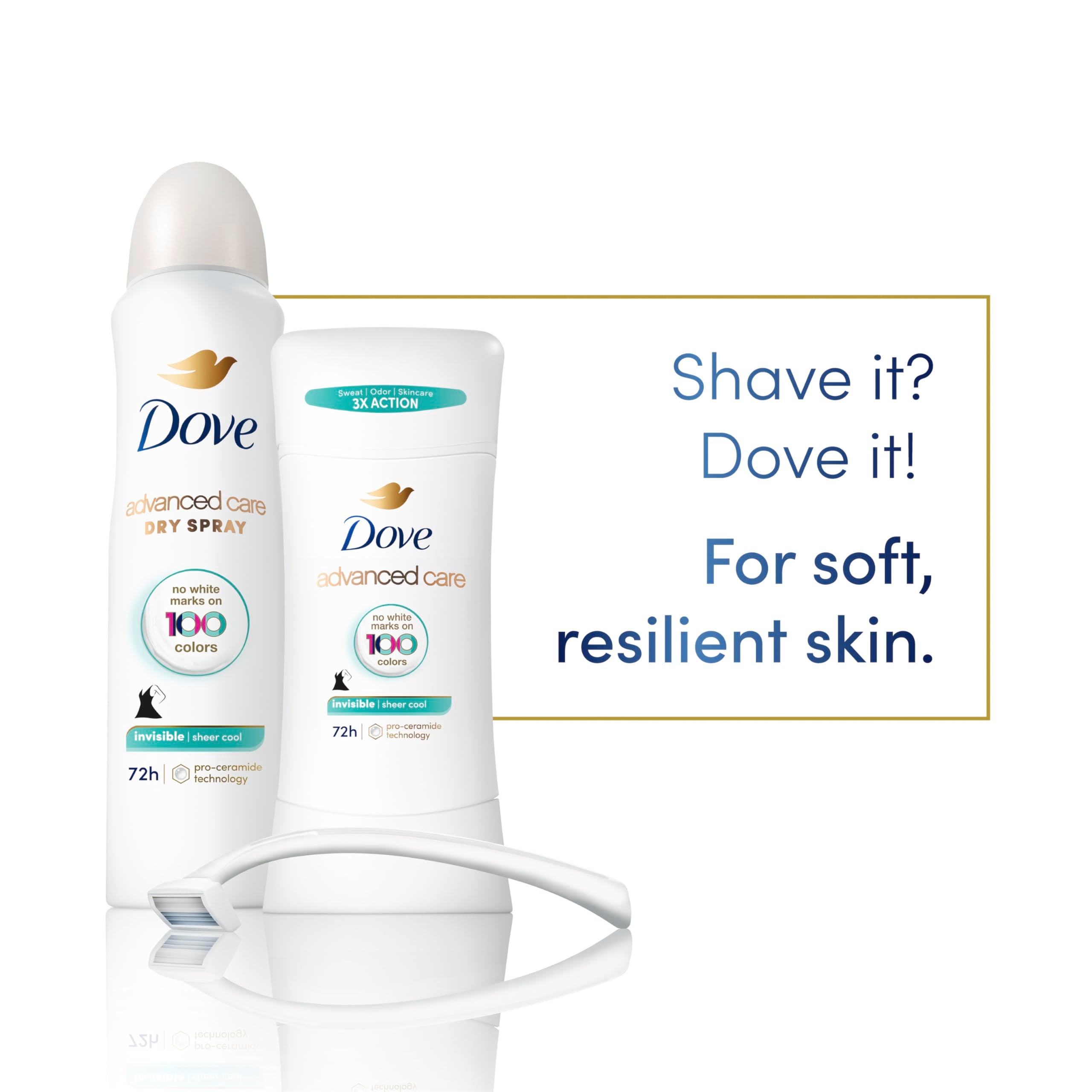 Dove Advanced Care Sheer Cool Pro-Ceramide technology supports skin barrier after shaving