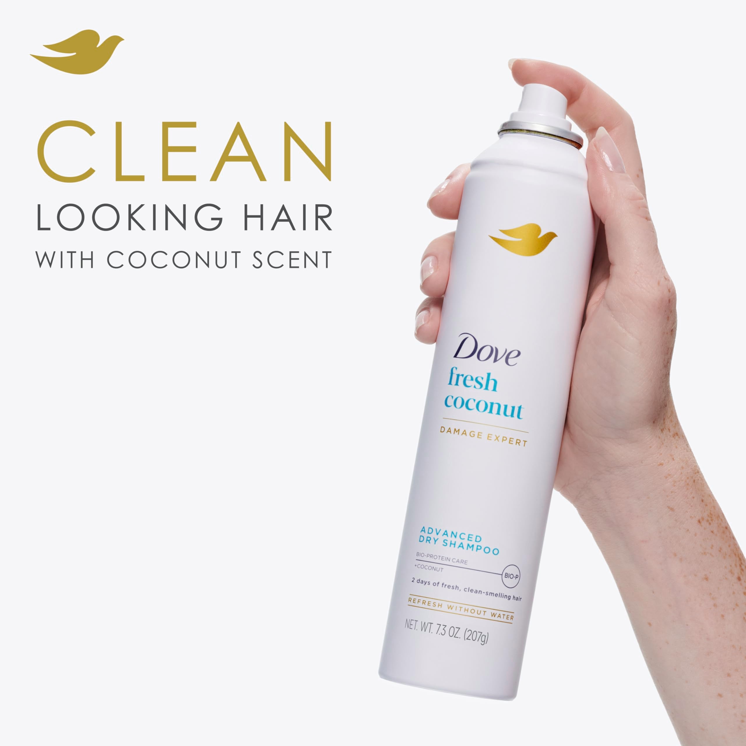Dove Advanced Dry Shampoo: aplicación rápida en raíces para absorción de aceite.