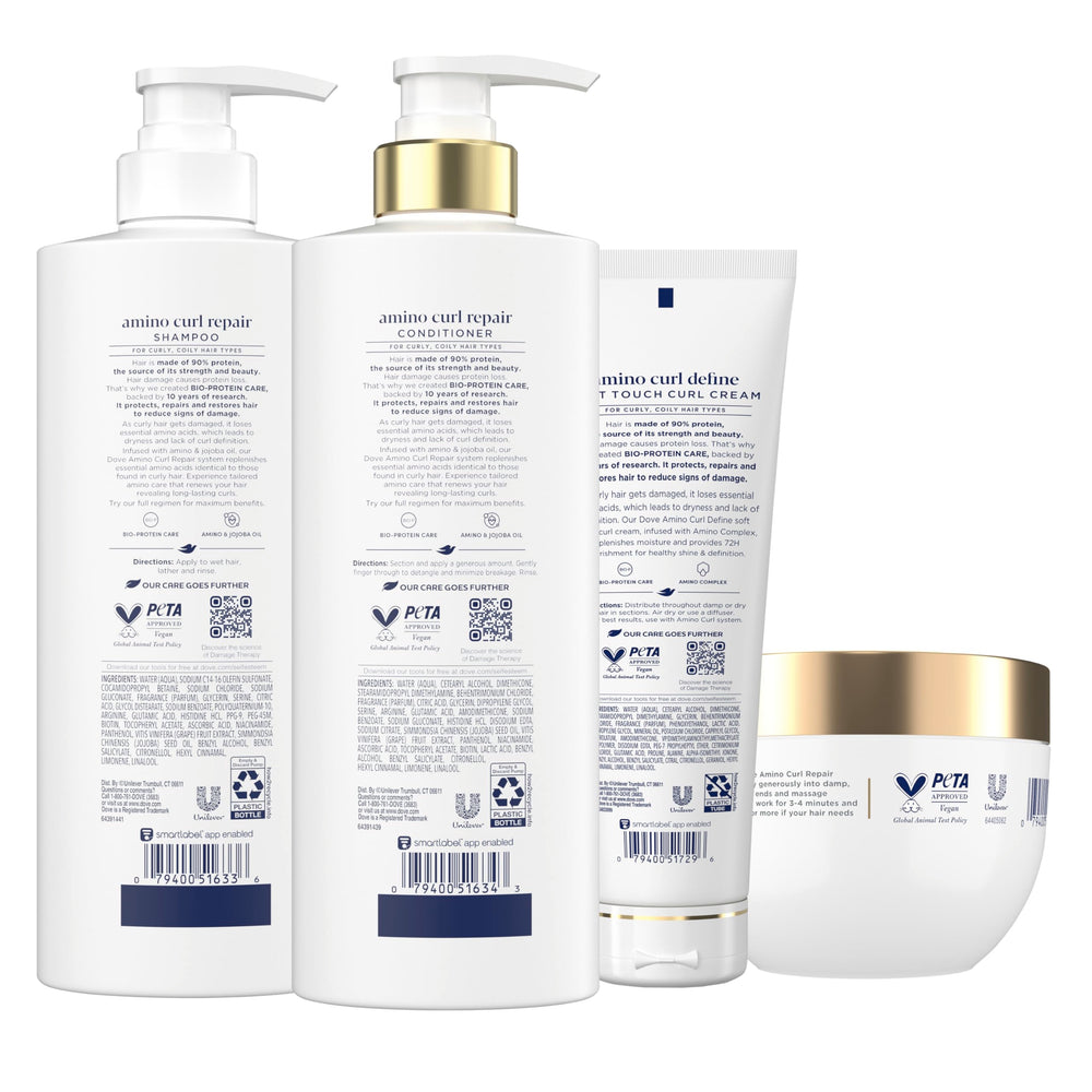 Dove Amino Curl Repair Conditioner bottle nourishes and prevents split ends.