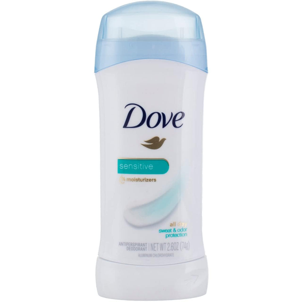 Dove unscented antiperspirant bottle for sensitive skin offers gentle, all-day protection