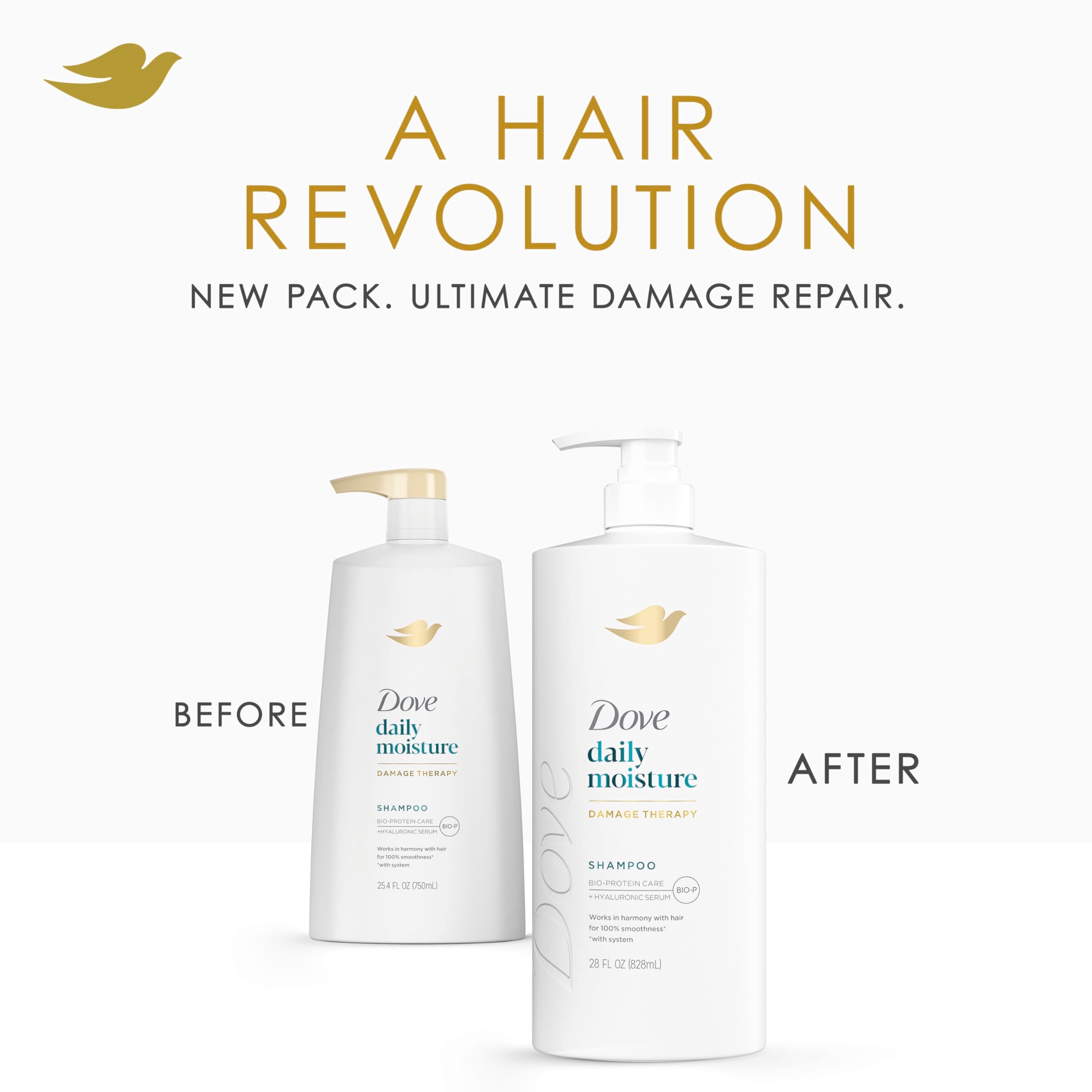 Dove Champú aplicación en manos muestra espuma suave para cabello mojado.