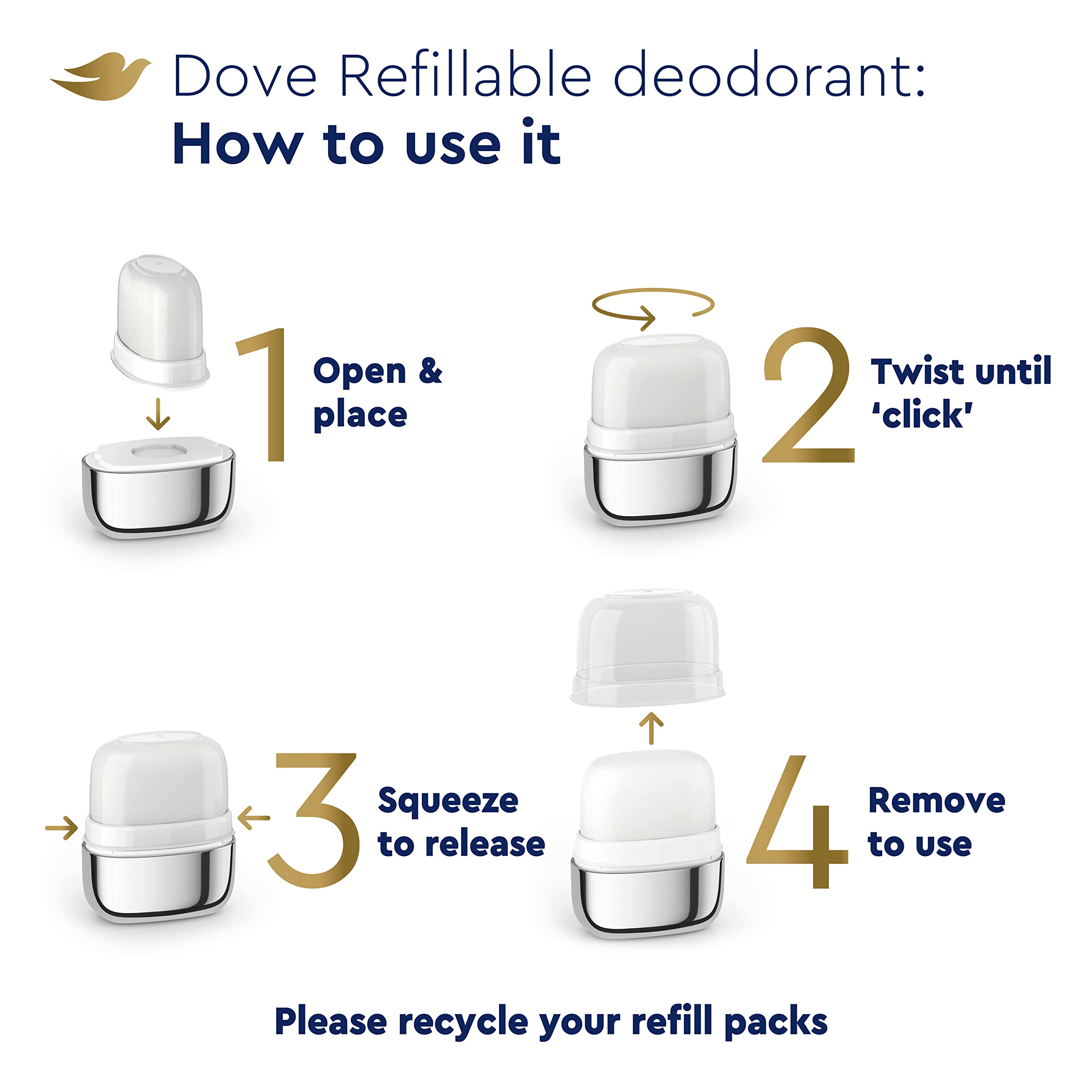 Dove aplicación fácil: giro y click para recambio