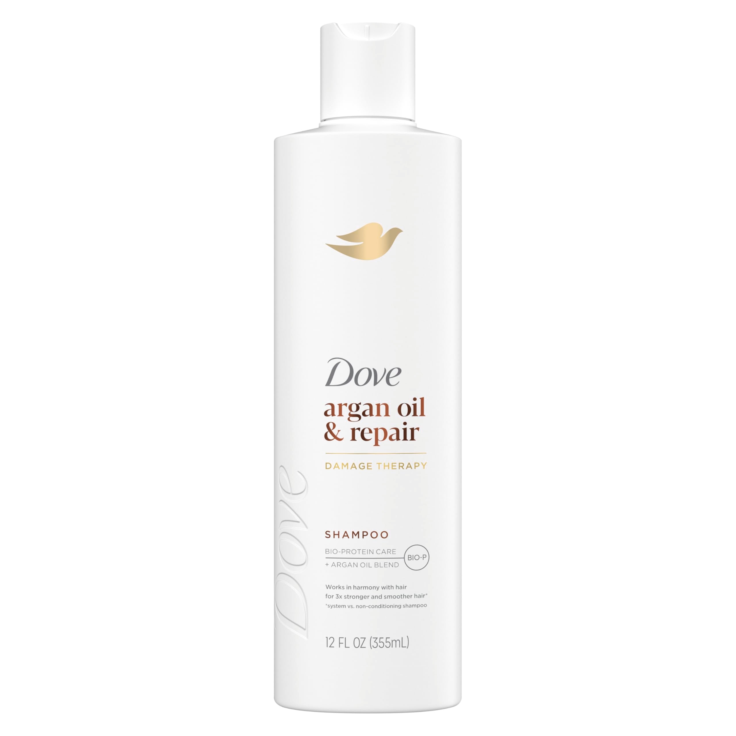 Dove Argan Oil & Repair shampoo bottle designed for fine hair nourishment.
