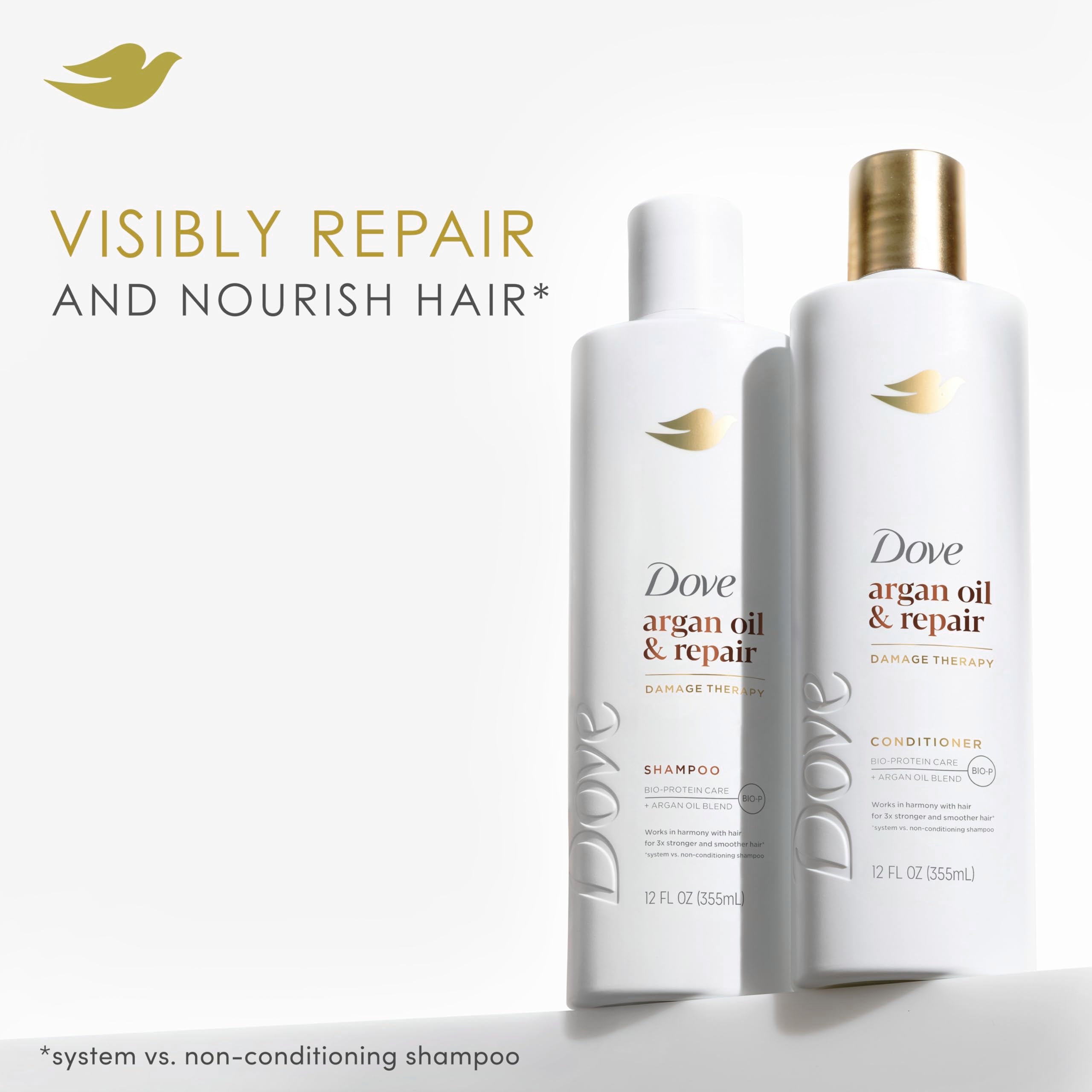 Dove Argan Oil & Repair shampoo lather delivers smooth, manageable hair.