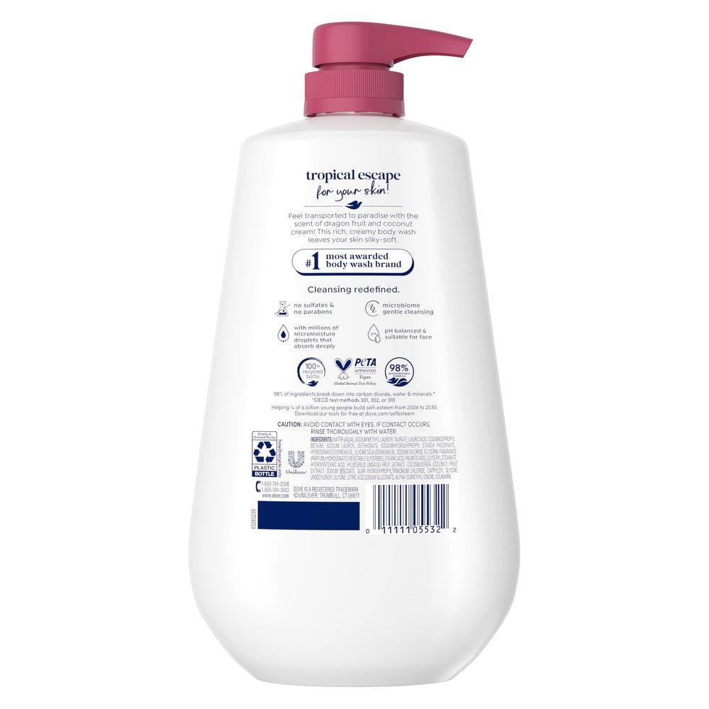 Dove Bano Cuerpo Microgotas Hidratación 24h para piel más nutrida.