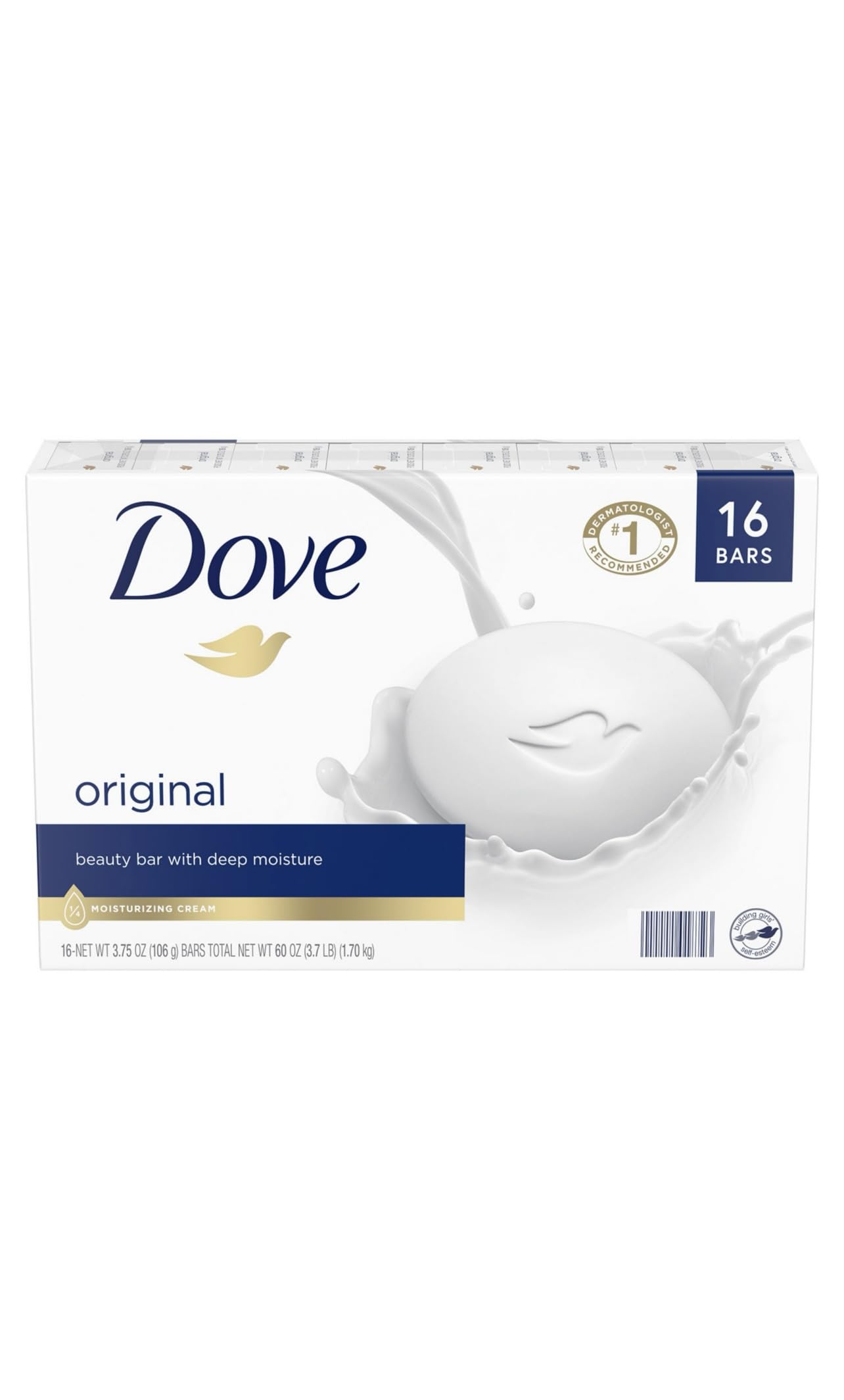 Dove moisturizing bar 16 bars pack showing daily hydration