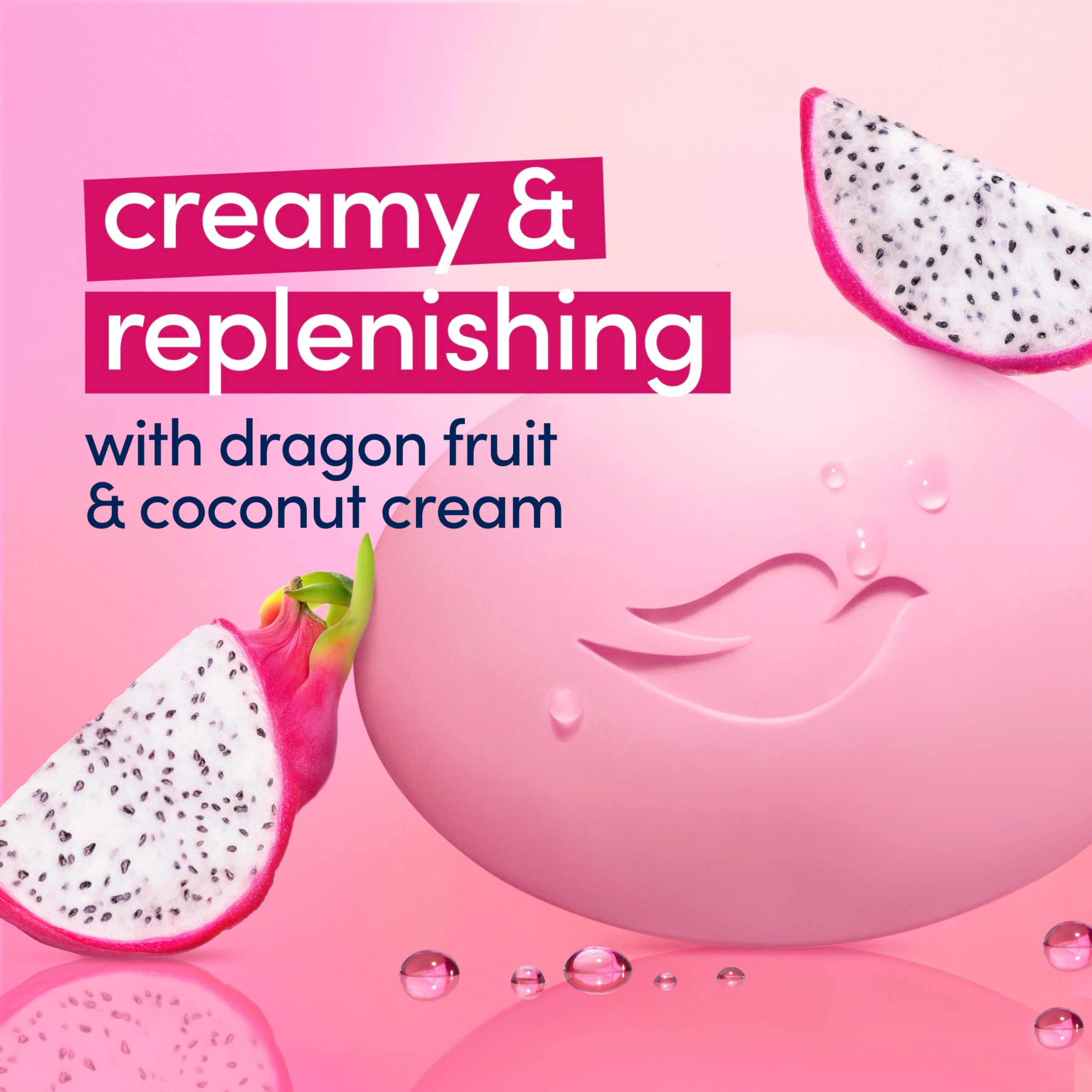 Dove Barra Aroma Fruta del Dragón: fragancia envolvente con coco para una experiencia sensorial.