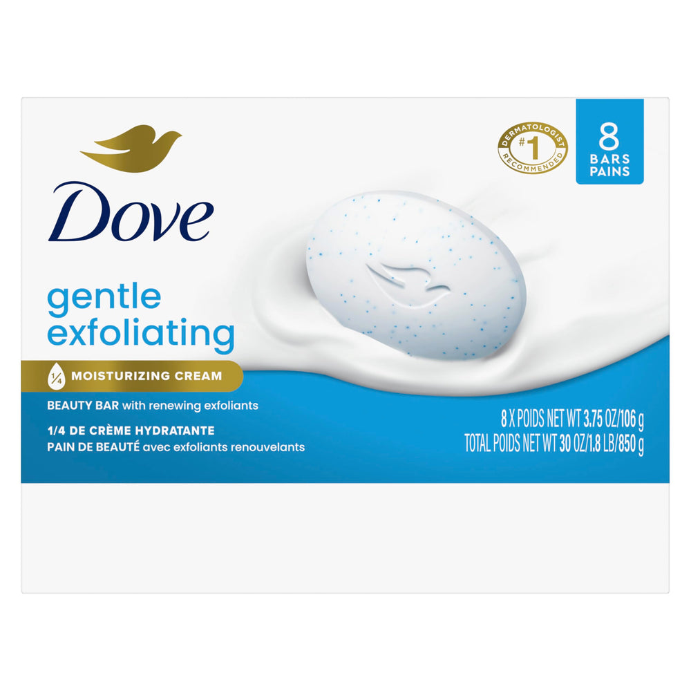 Dove Barra de Belleza exfoliante suave limpia manos y cuerpo con hidratación.