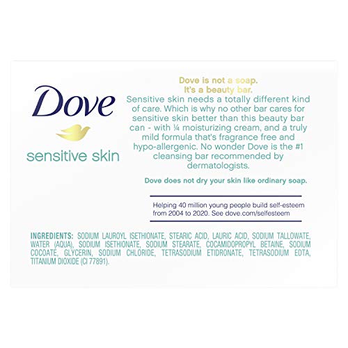 Dove Barra con crema hidratante para piel sensible, cuidado diario.