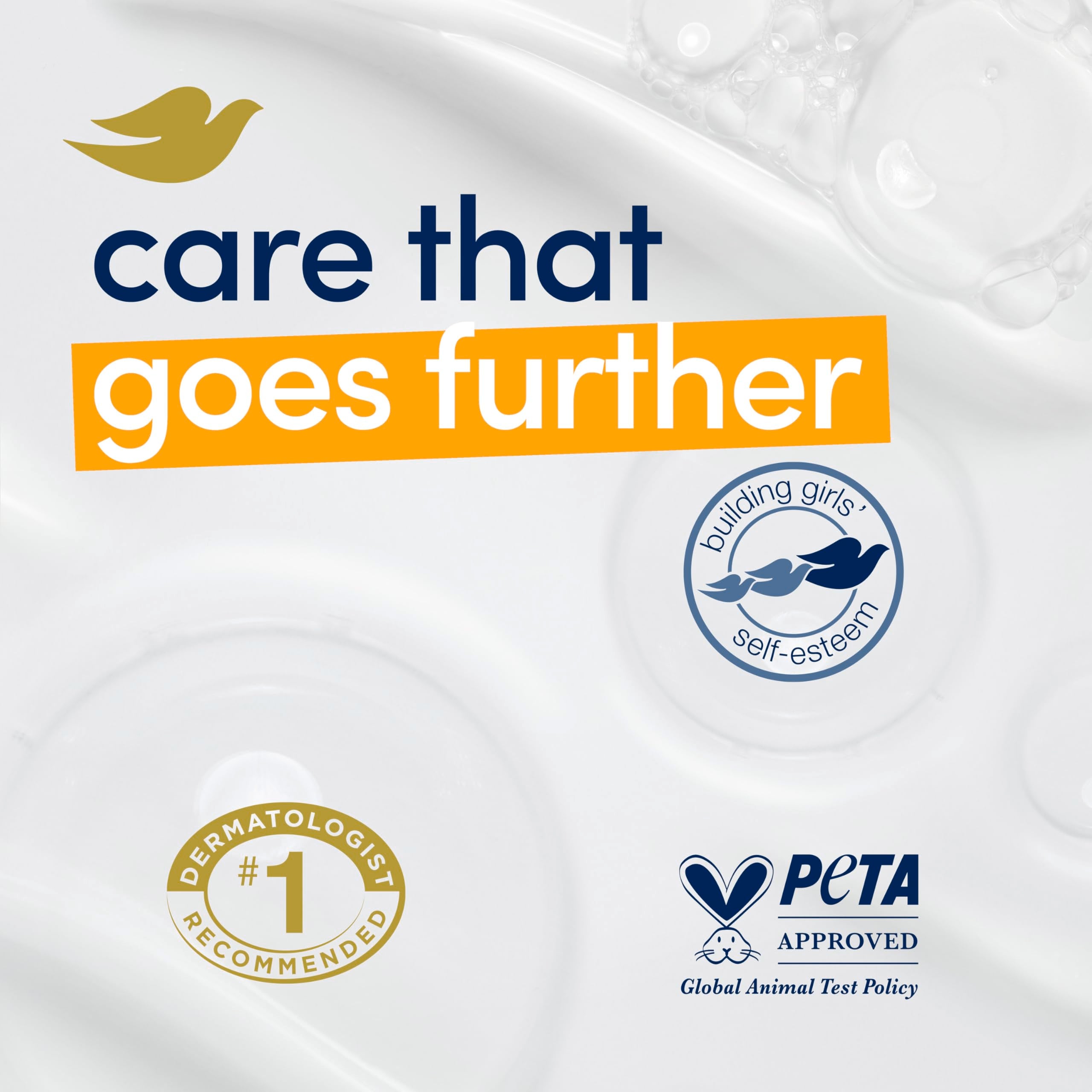 Dove Jabón libre de crueldad certificado por PETA para tranquilidad diaria.