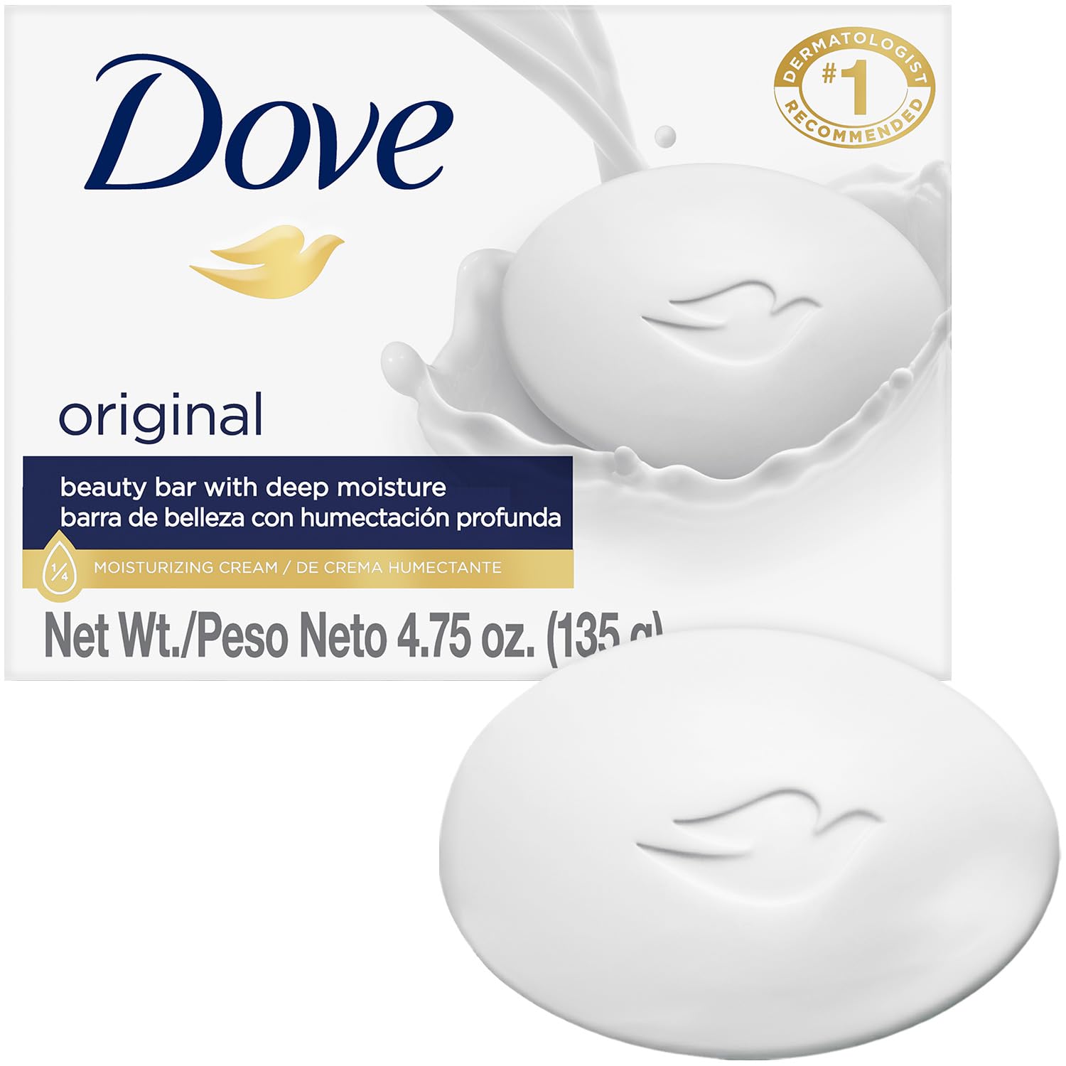 Dove Original Barra Belleza frente, hidratante que deja piel suave