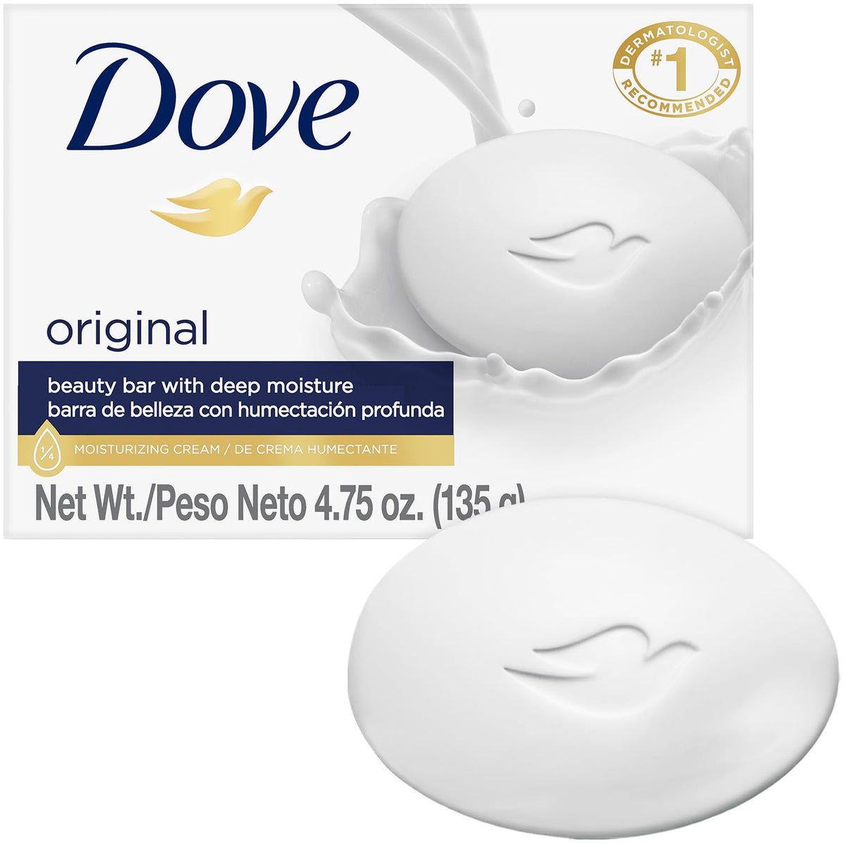 Dove Original Barra Belleza frente, hidratante que deja piel suave