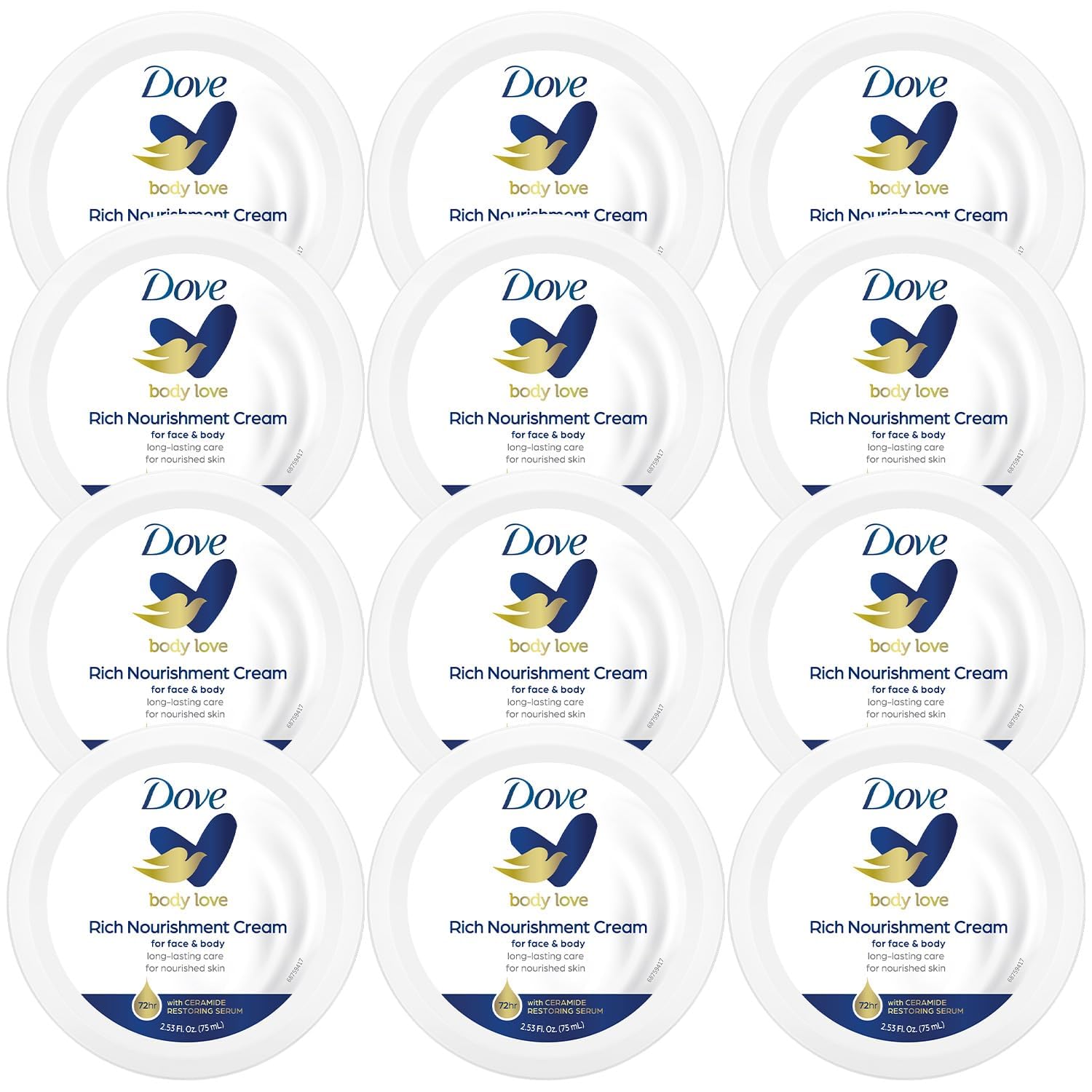Dove Body Love crema nutritiva en envase de 75 ml, ideal para hidratación rápida.