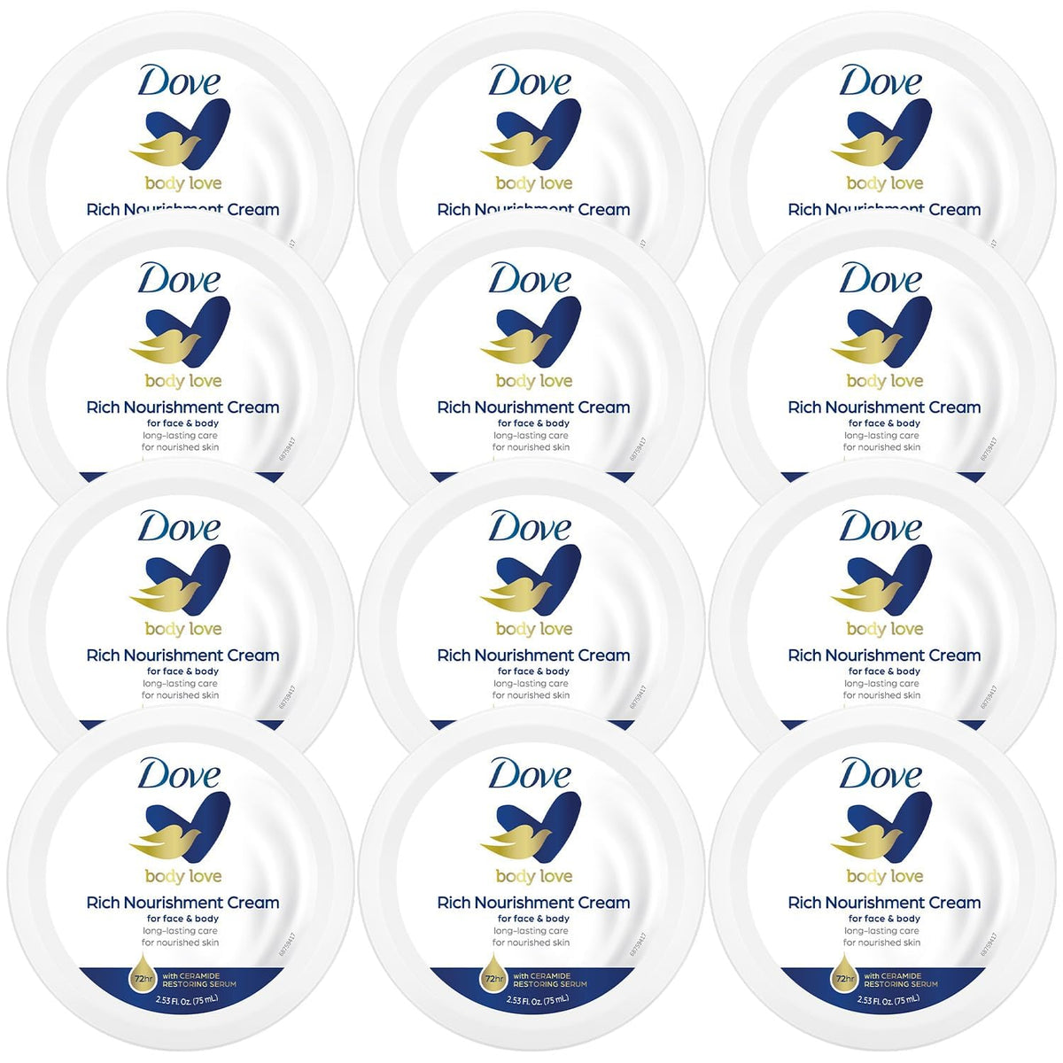 Dove Body Love crema nutritiva en envase de 75 ml, ideal para hidratación rápida.