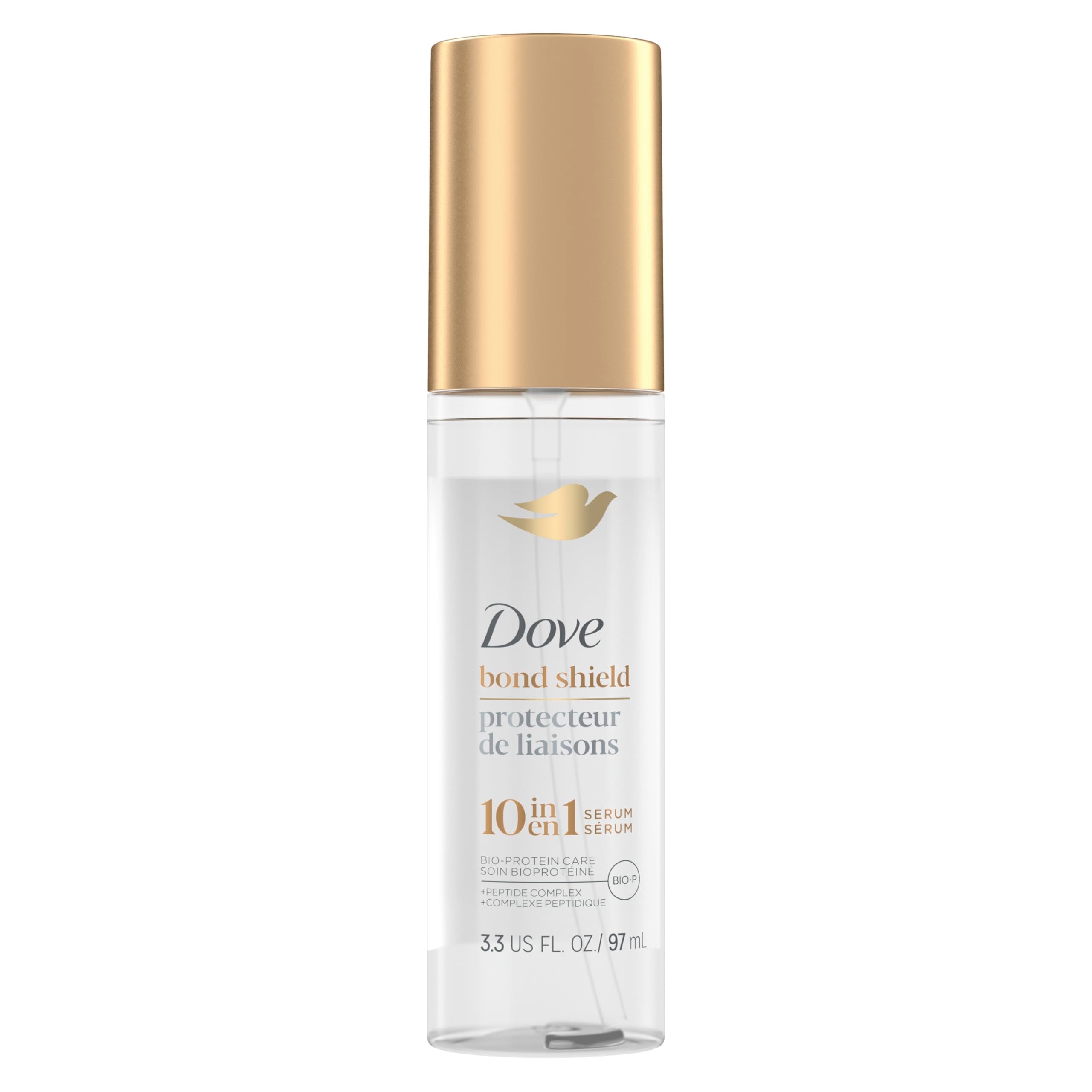 Dove Bond Shield Serum en manos para aplicar suavemente en puntas.