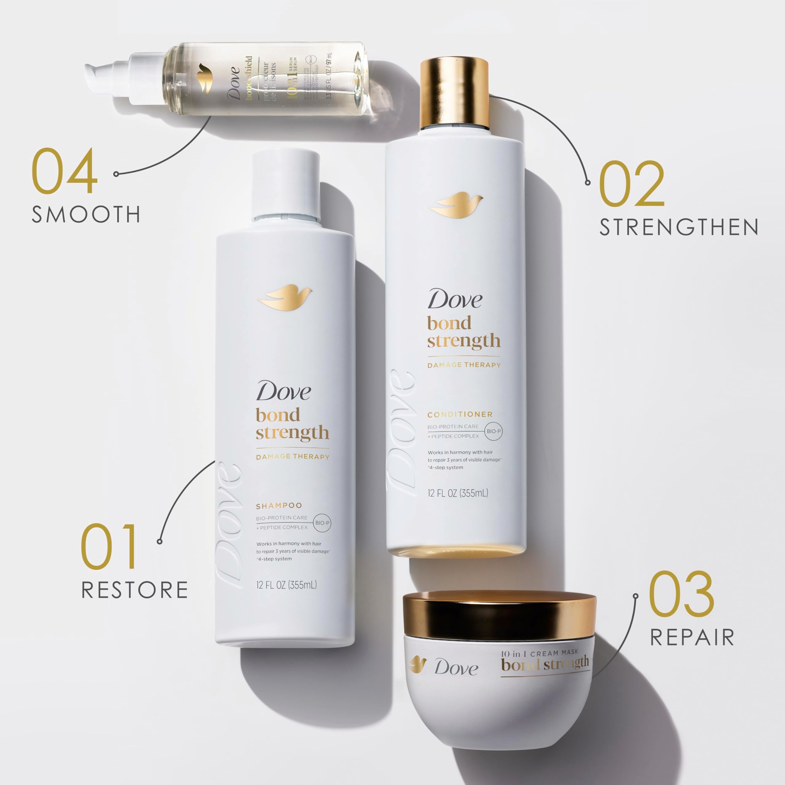 Dove Bond Strength aplica y masajea 1 minuto para reparación