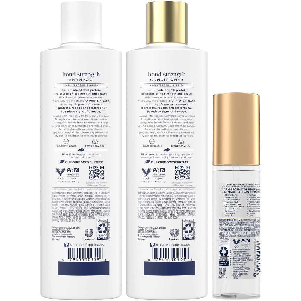 Dove Bond Strength Conditioner bottle smooths strands and eases detangling