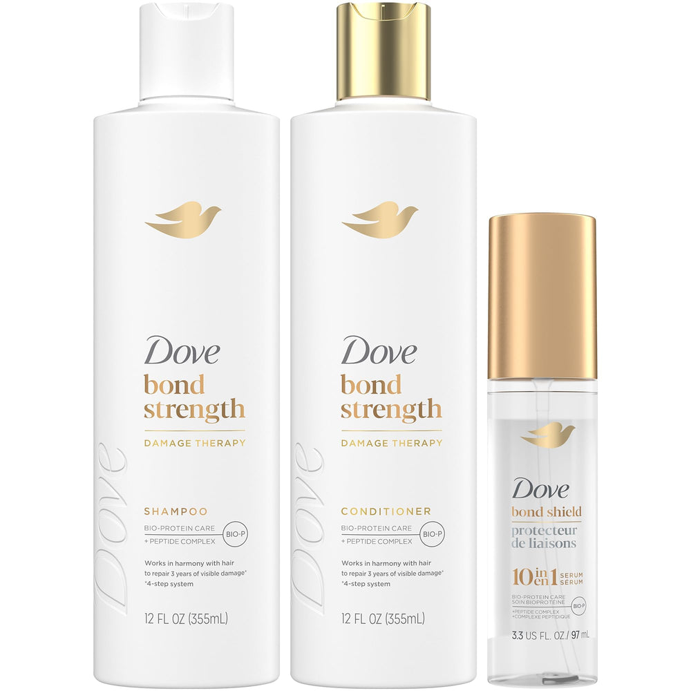 Dove Bond Strength Shampoo bottle with rich lather supporting bond repair