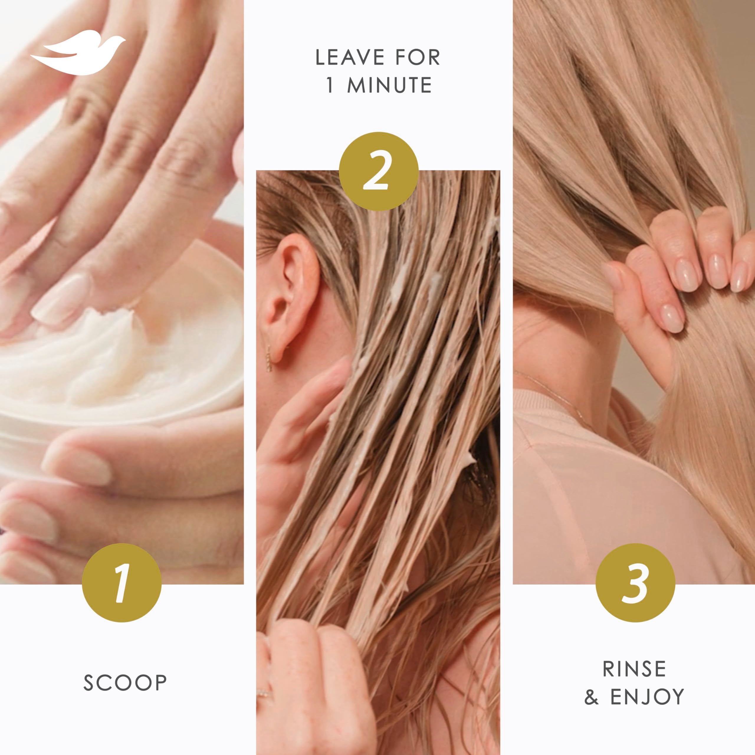 Uso semanal de Dove Bond Strength para cabello dañado químicamente