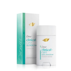 Dove Clinical + Care desodorante barra invisible para mujer, protección duradera y piel suave.
