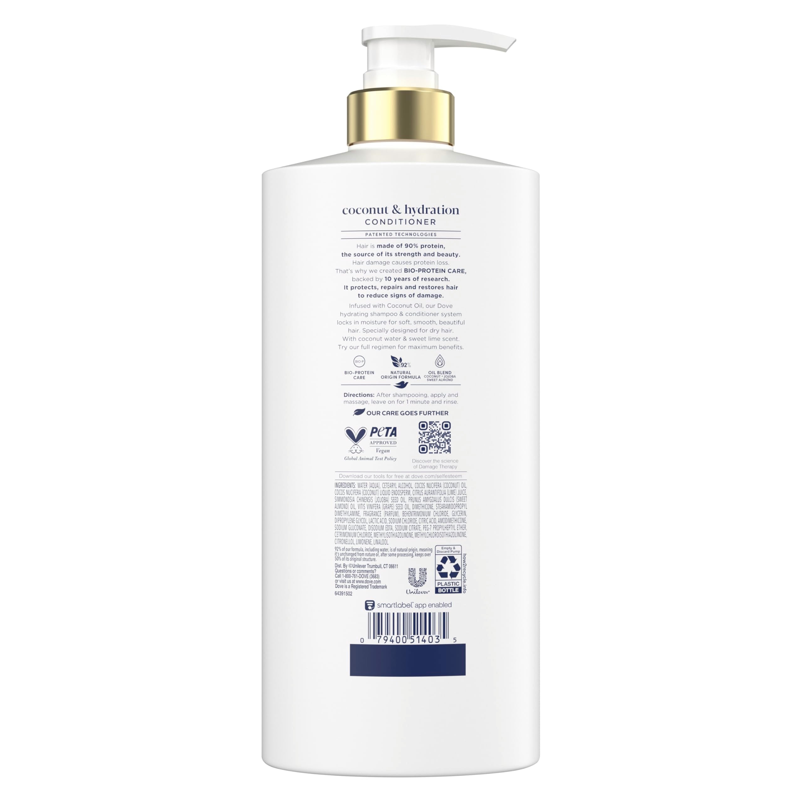 Dove Coco Hidratación: acondicionador de textura sedosa para cabello suave y manejable.