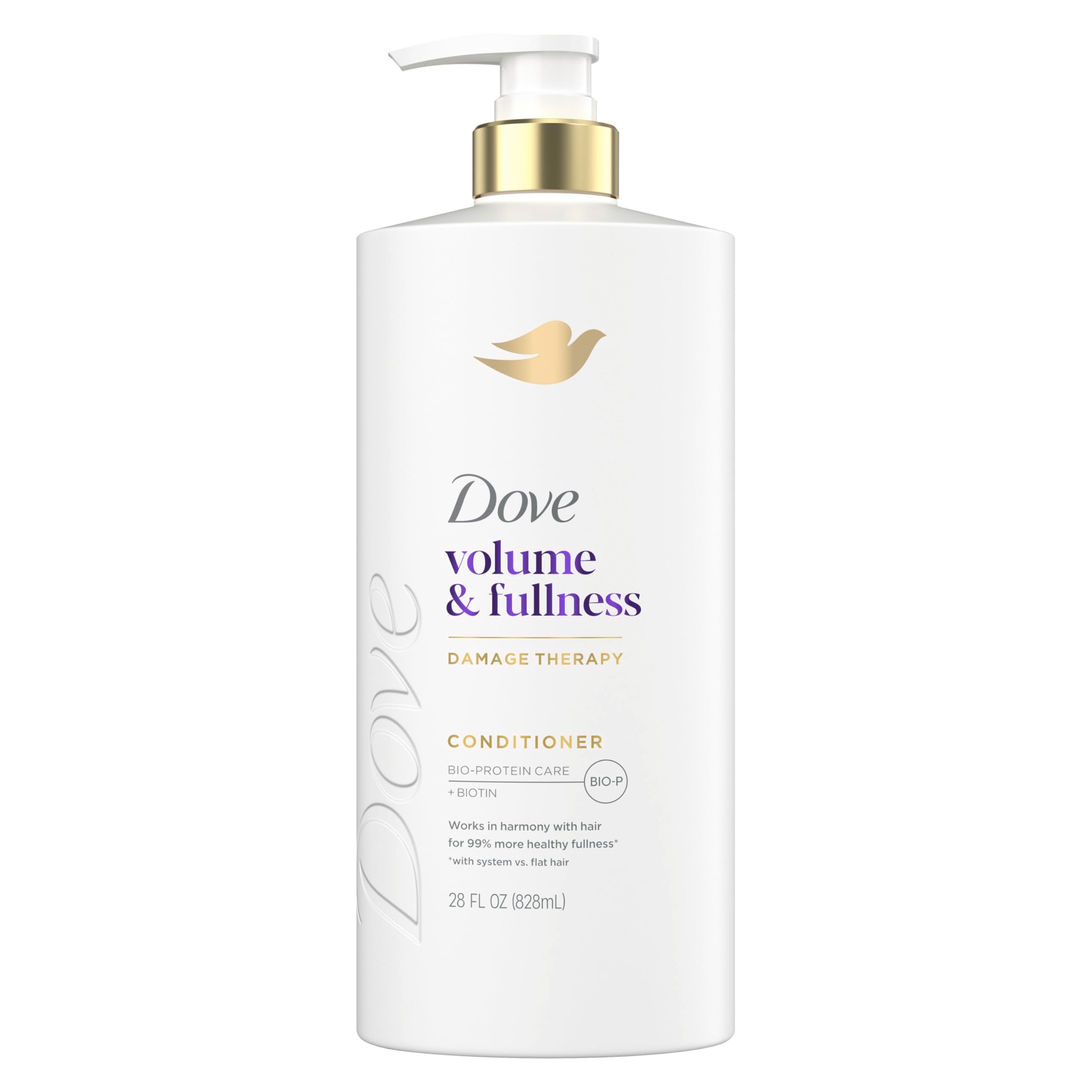 Dove Acondicionador Volumen y Plenitud en bote aporta cuerpo al cabello fino.