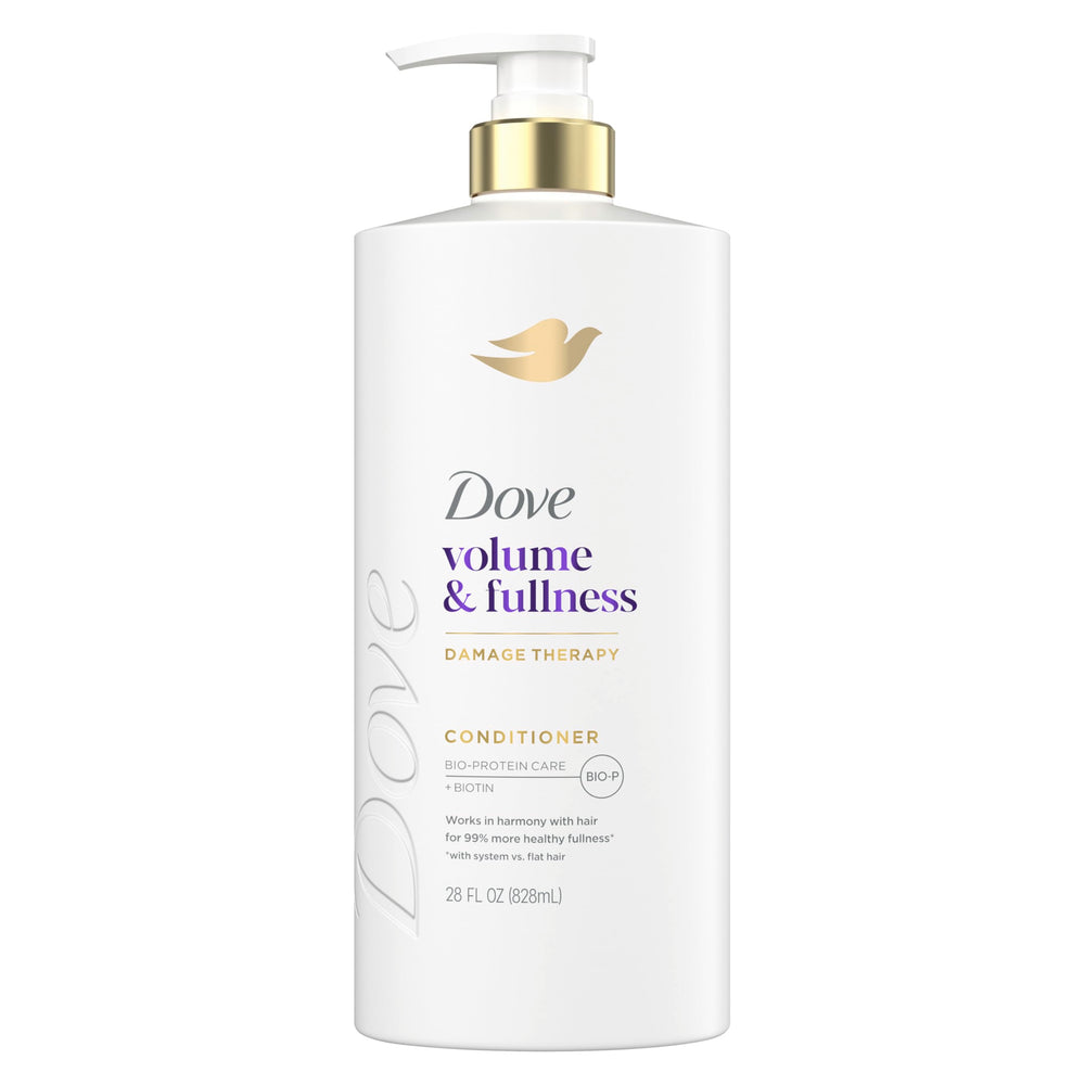 Dove Acondicionador Volumen y Plenitud en bote aporta cuerpo al cabello fino.