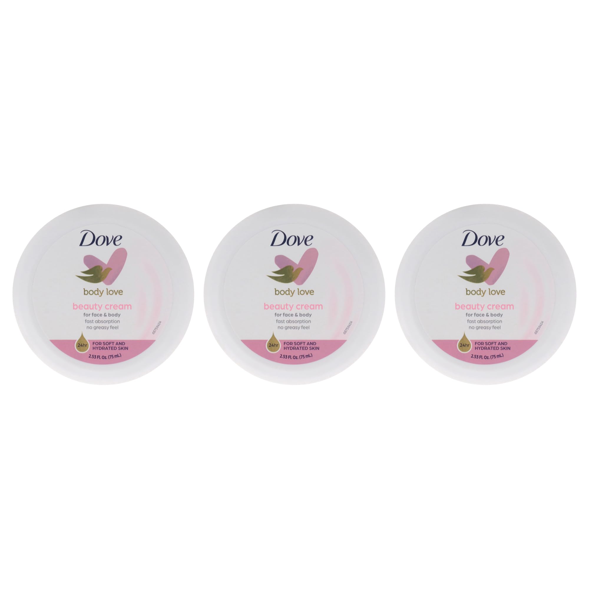 Dove crema rosa, paquete de tres frascos para hidratación suave.