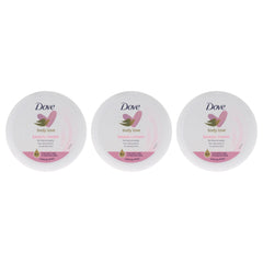 Dove crema rosa, paquete de tres frascos para hidratación suave.
