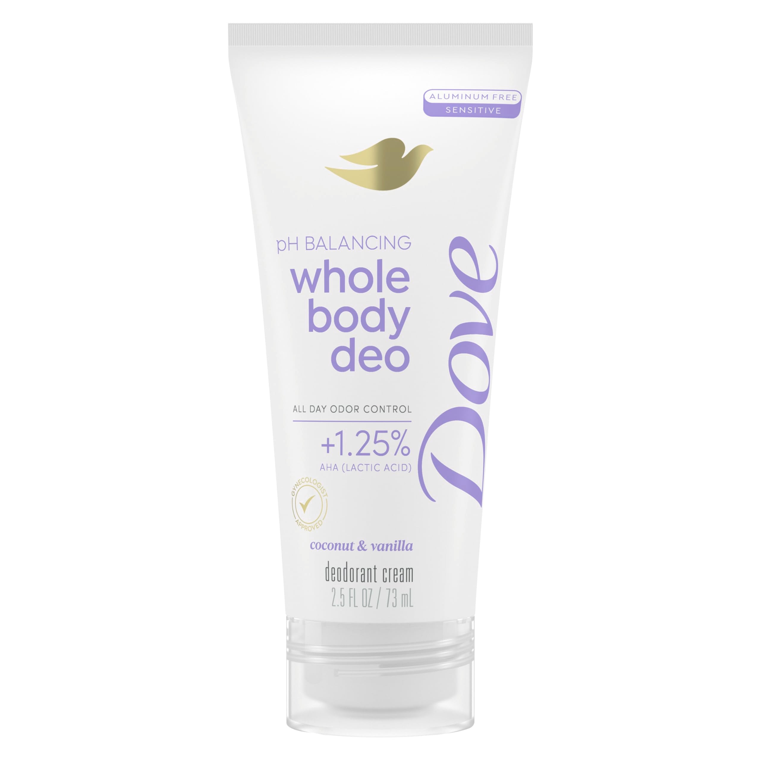 Dove crema desodorante coco vainilla para uso corporal con aroma fresco.