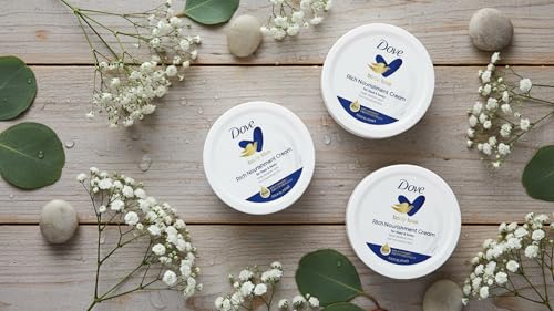 Dove Crema Nutritiva, absorción rápida y piel hidratada sin grasa.