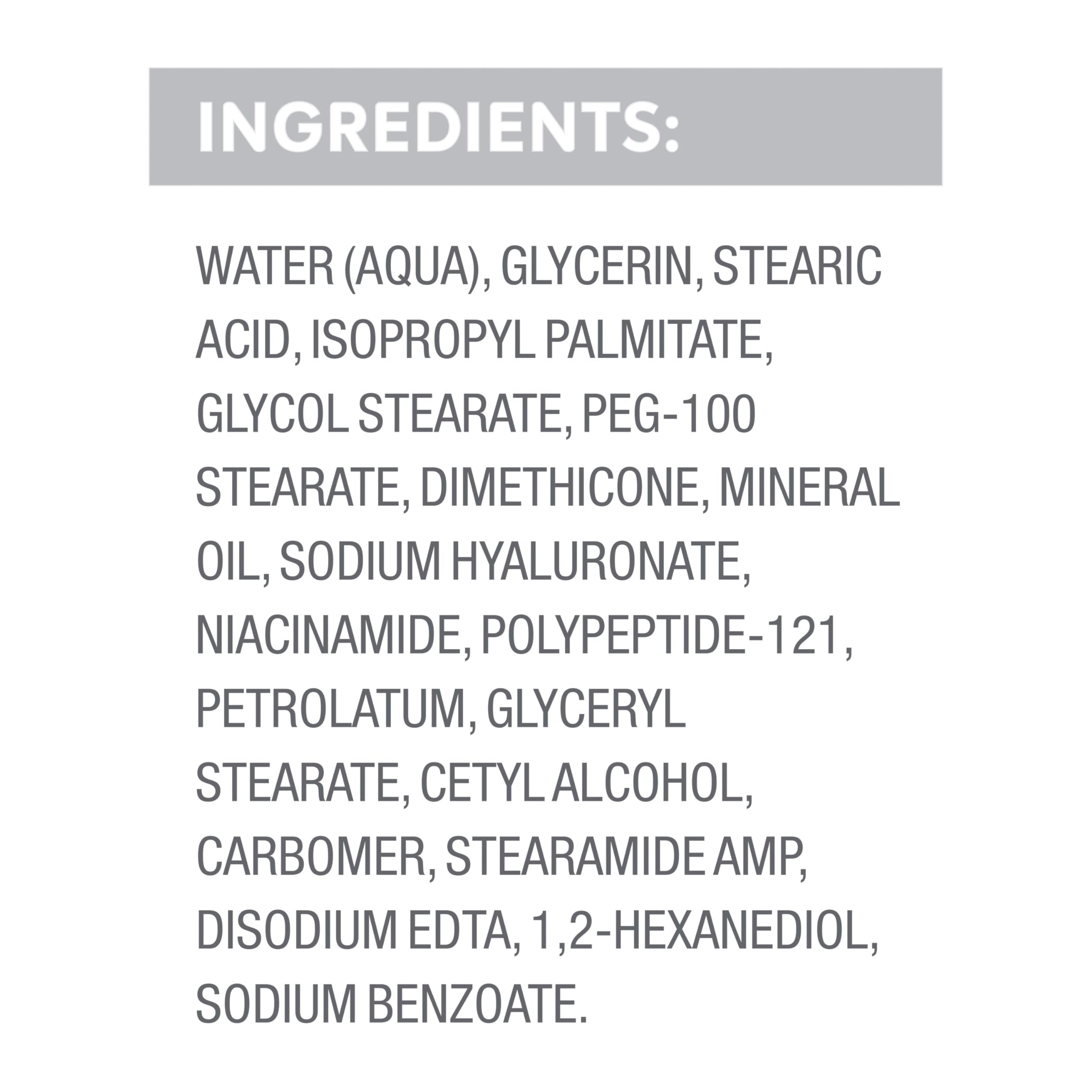 Dove Crema Serum Hialurónico, péptidos de colágeno para soporte de textura.