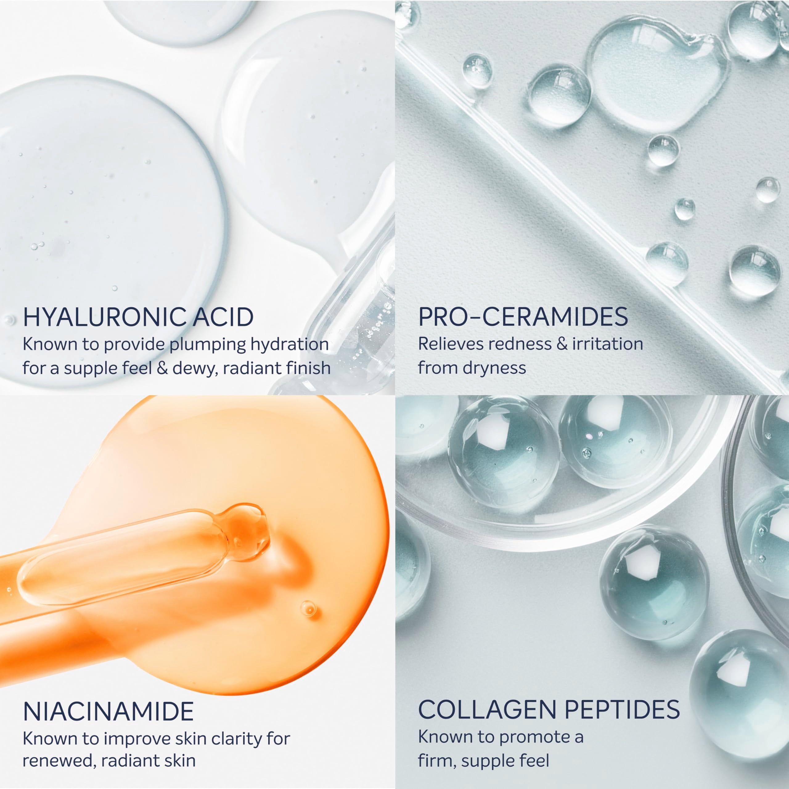 Dove Crema Serum Hialurónico, niacinamida para tono uniforme.