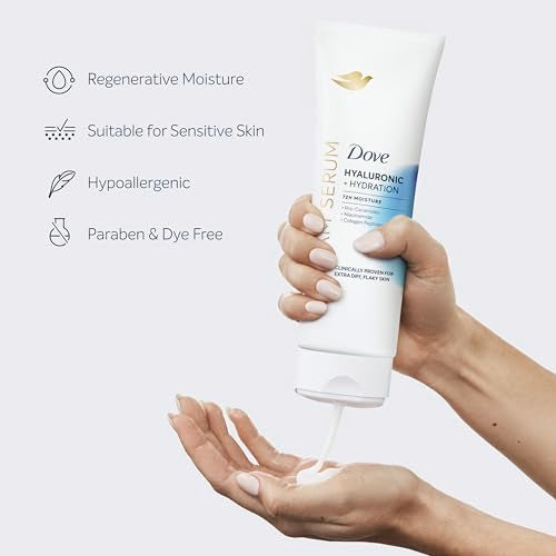 Dove Crema Serum Hialurónico, apto para uso diario en cuerpo.