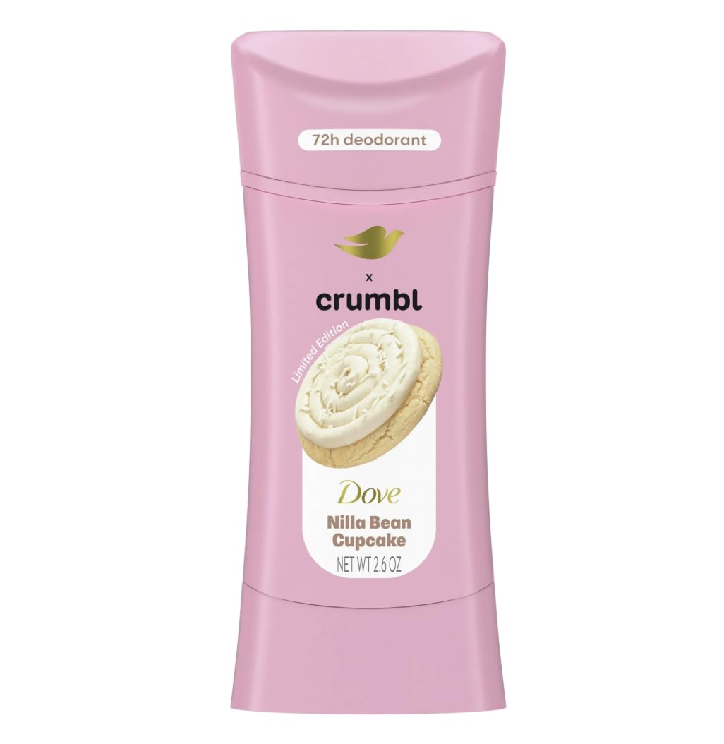 Dove Crumbl Nilla Bean Cupcake aluminum-free deodorant stick for all-day freshness.