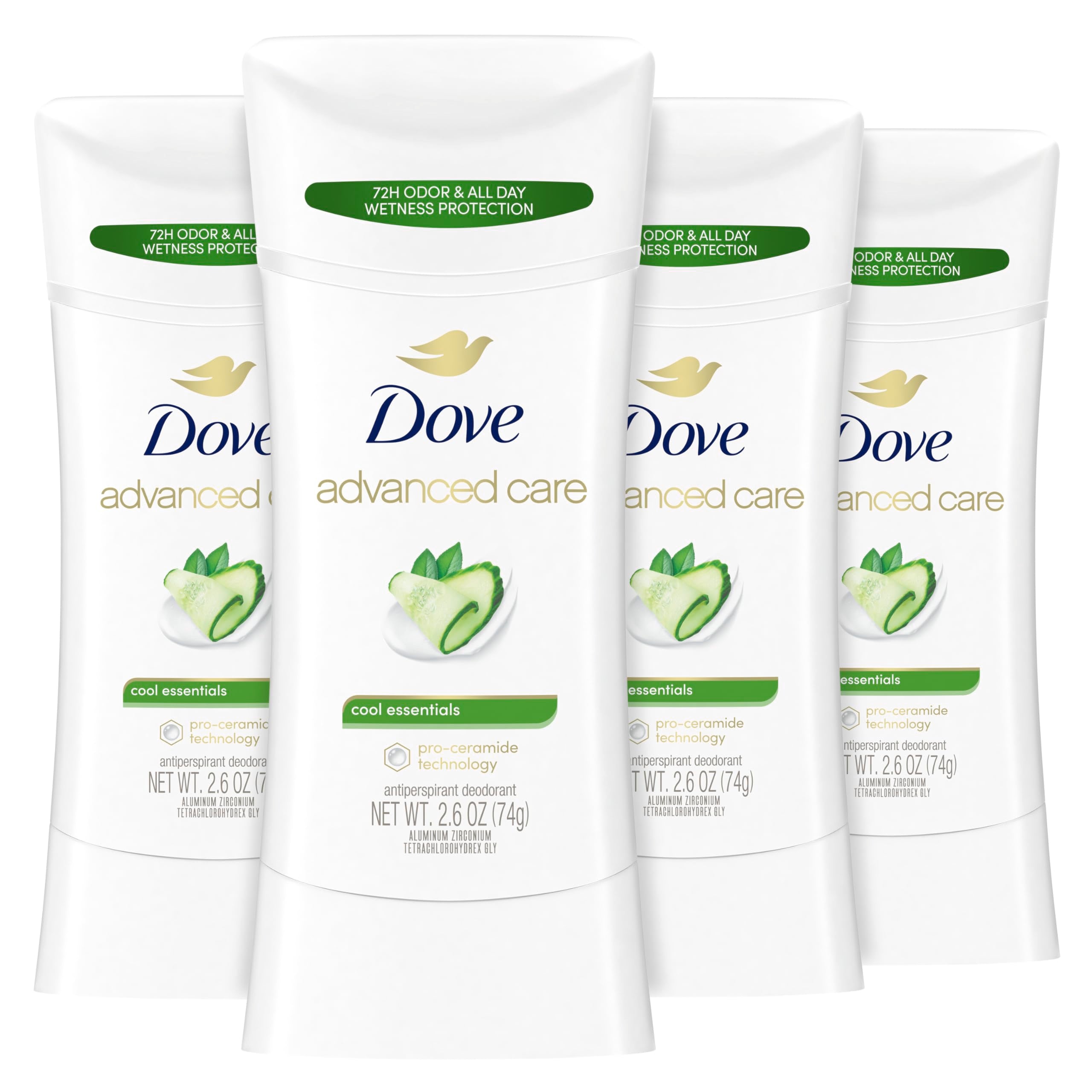 Dove Cuidado Avanzado Refrescante Barra Desodorante 4 Unidades para uso diario