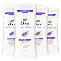 Dove Cuidado Avanzado Lavanda Fresca barra desodorante lista para aplicar.