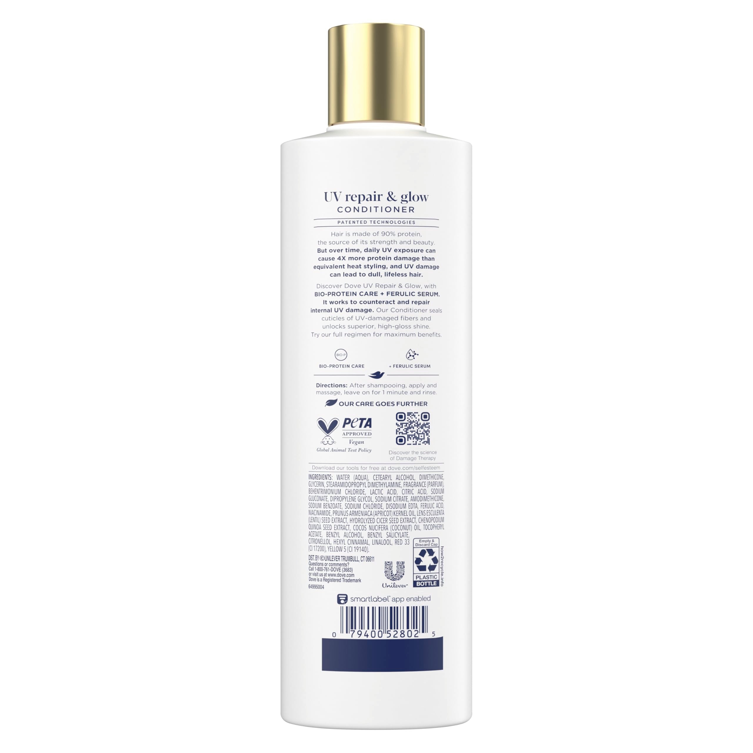 Dove Damage Therapy Acondicionador, aplicación en la mano, ofrece nutrición para cabello expuesto al UV.