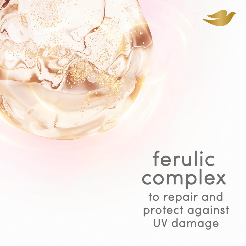 Con Ferulic Serum, Dove ofrece brillo superior tras la aplicación.